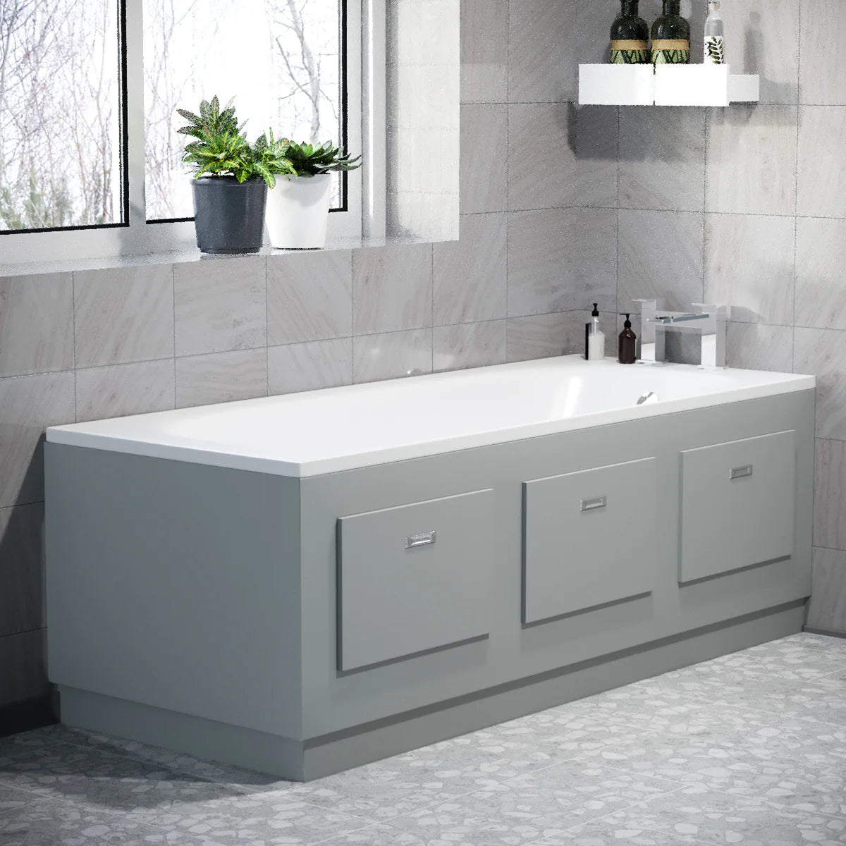Matte Grey 1700mm Magnetic Door Durable PVC Front and End Bath Panel