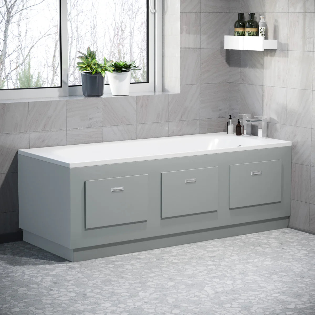 Matte Grey 1700mm Magnetic Door Durable PVC Front and End Bath Panel