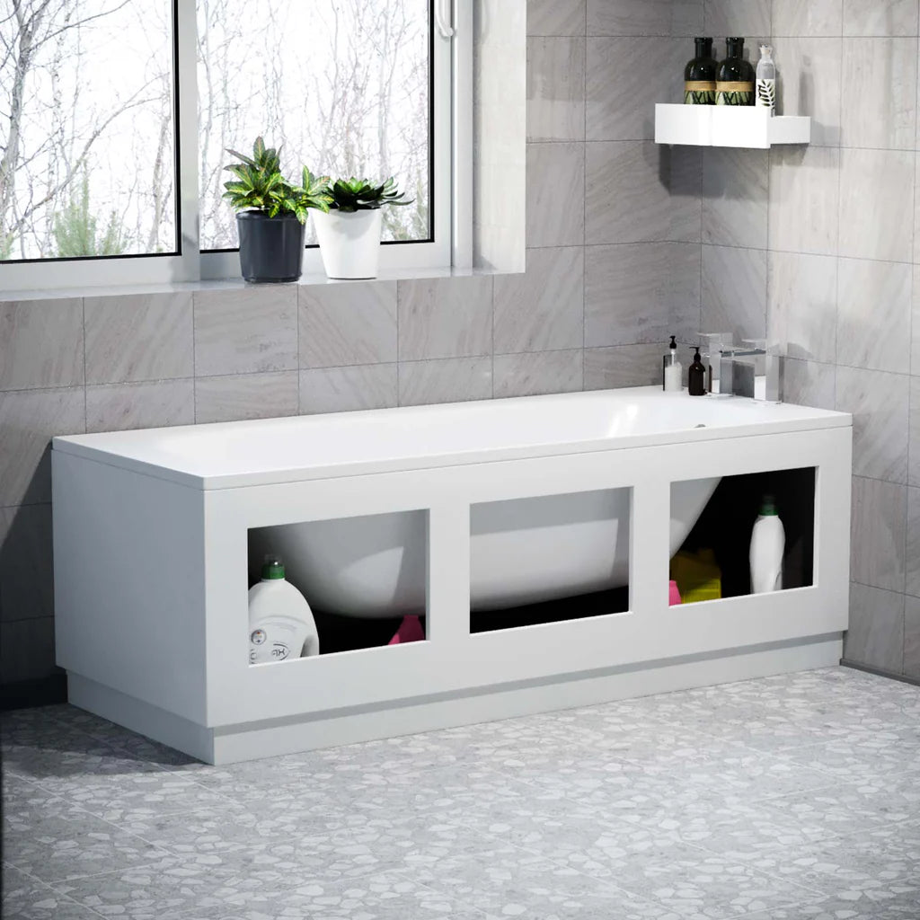 White PVC 1700mm Front & End Bath Panels with Magnetic Door - Adjustable Height