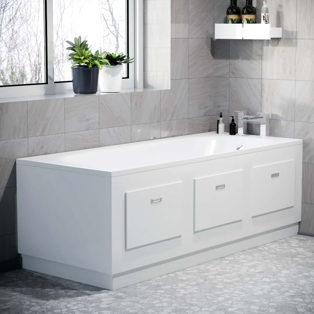 White PVC 1700mm Front & End Bath Panels with Magnetic Door - Adjustable Height