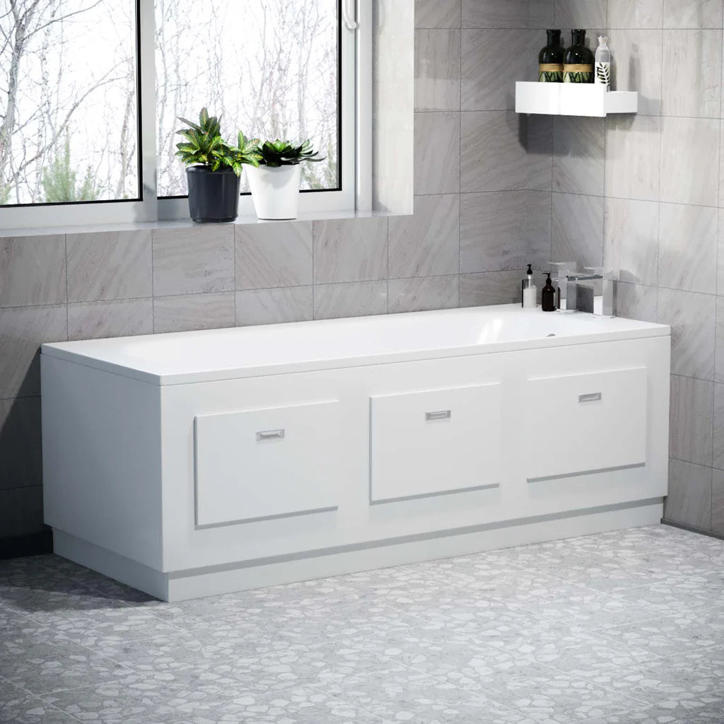 White PVC 1700mm Front & End Bath Panels with Magnetic Door - Adjustable Height