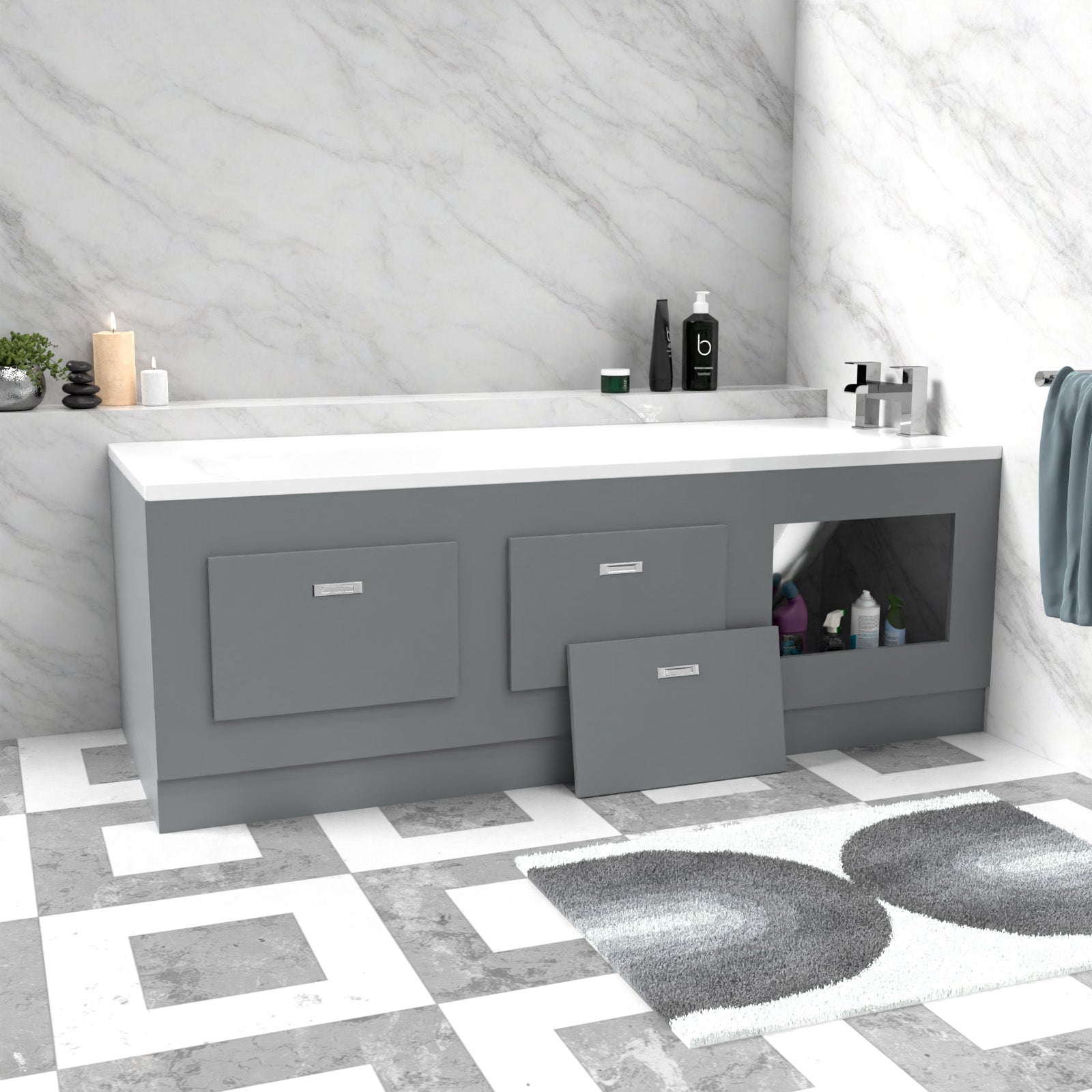 Matt Grey 1800mm Magnetic Door Durable PVC Front Bath Panel