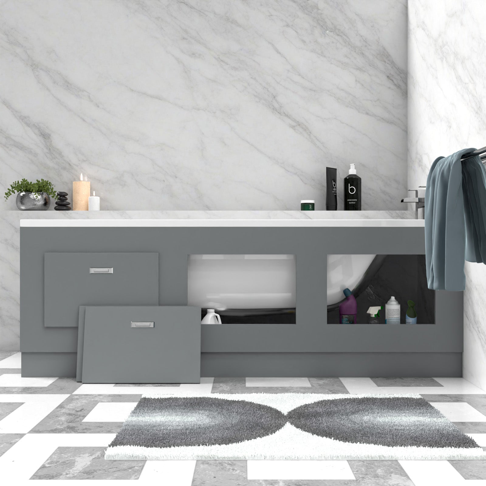 Matt Grey 1800mm Magnetic Door Durable PVC Front Bath Panel