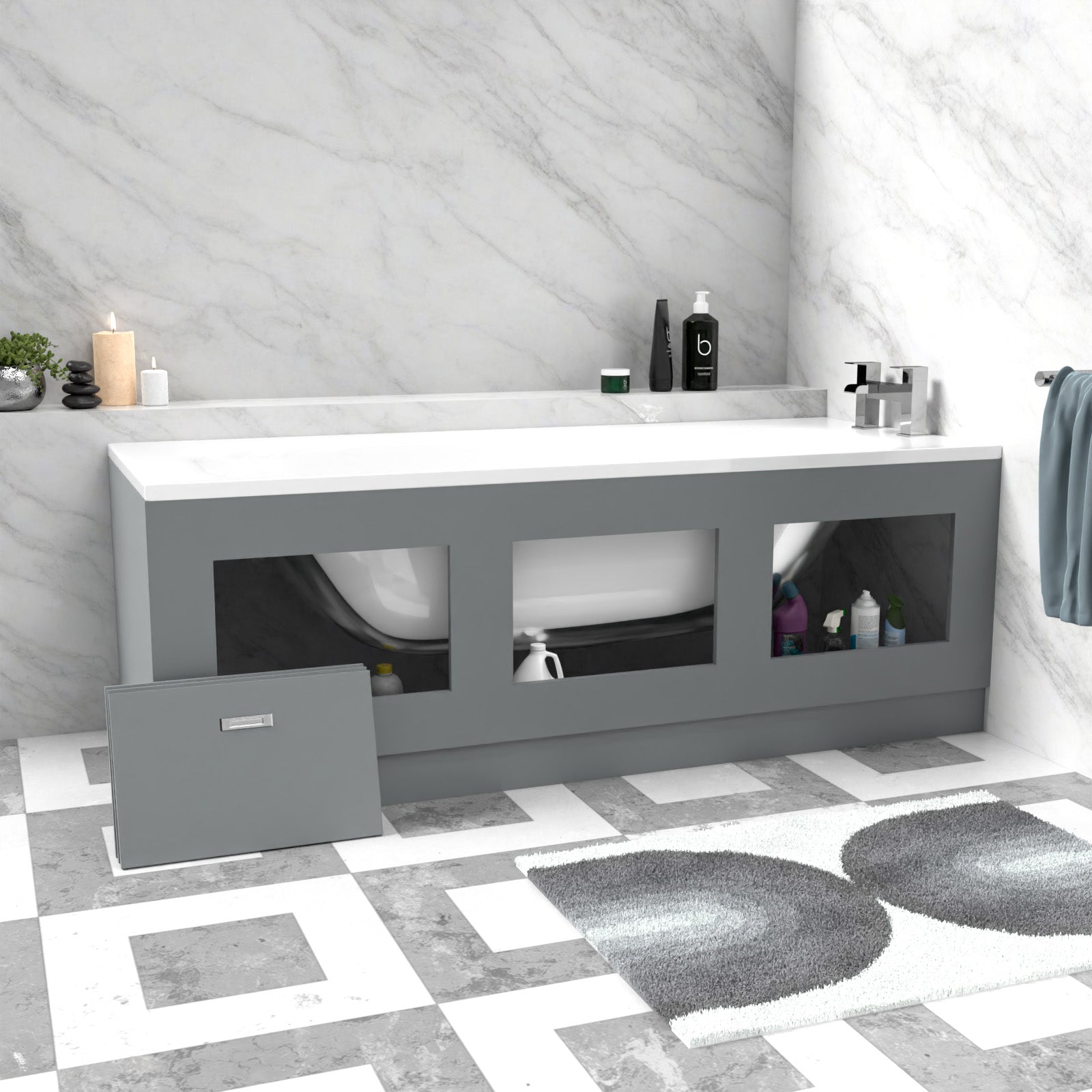 Matt Grey 1800mm Magnetic Door Durable PVC Front Bath Panel