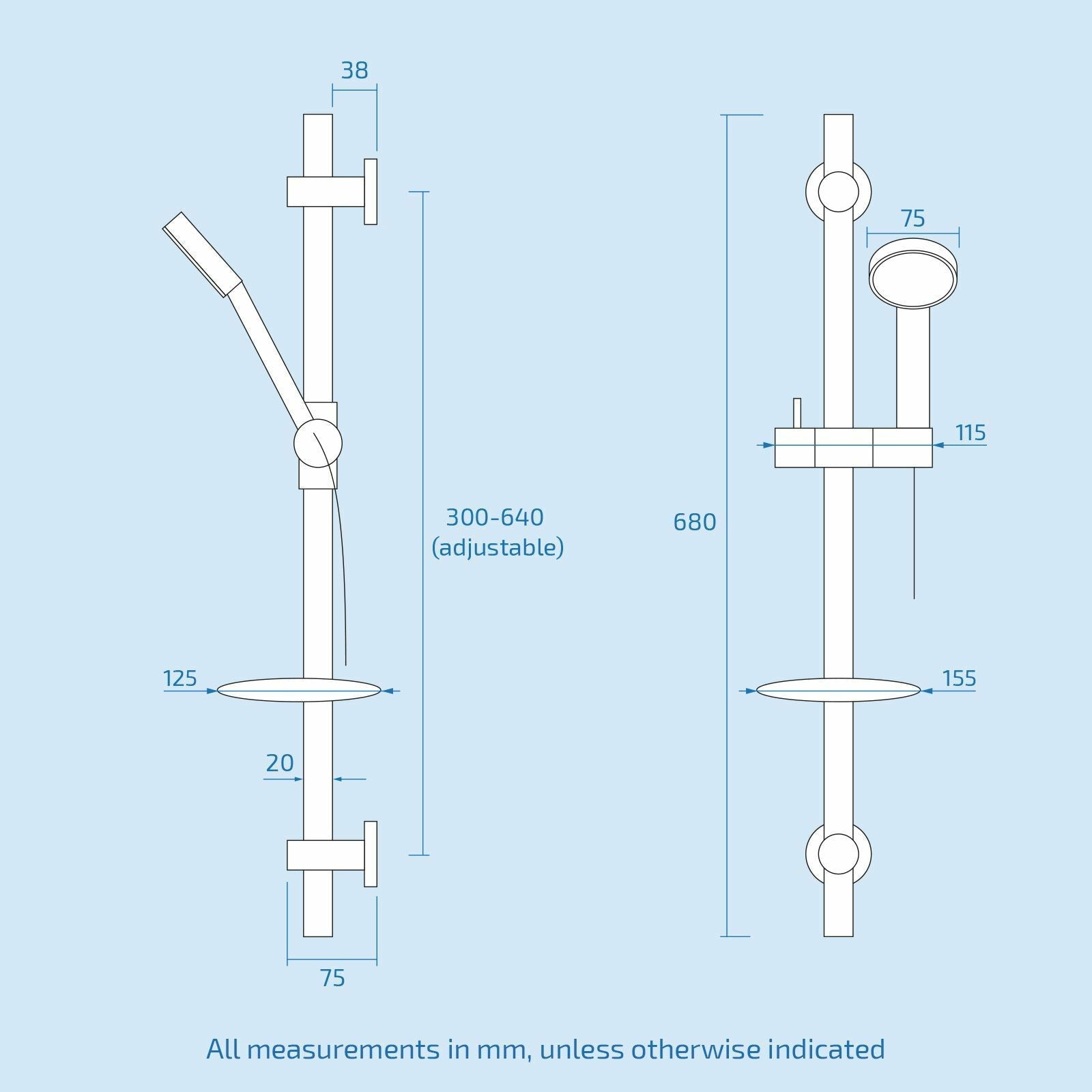 Vertical Thermostatic Shower Mixer Valve & Slider Rail, Handset & Hose Set