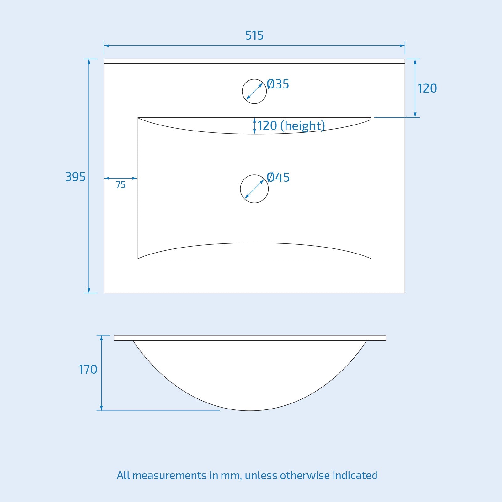 500mm Modern White Slim Ceramic Inset Basin
