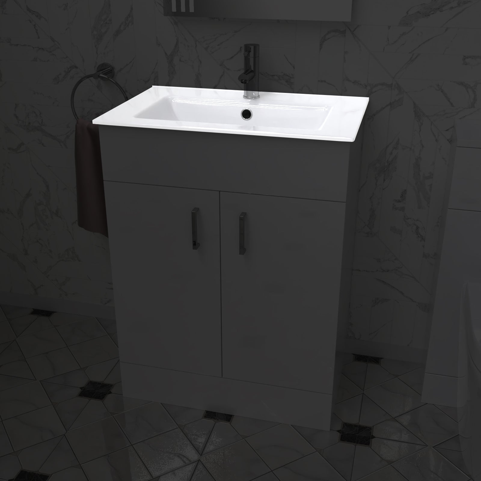 600mm Modern White Slim Ceramic Inset Basin