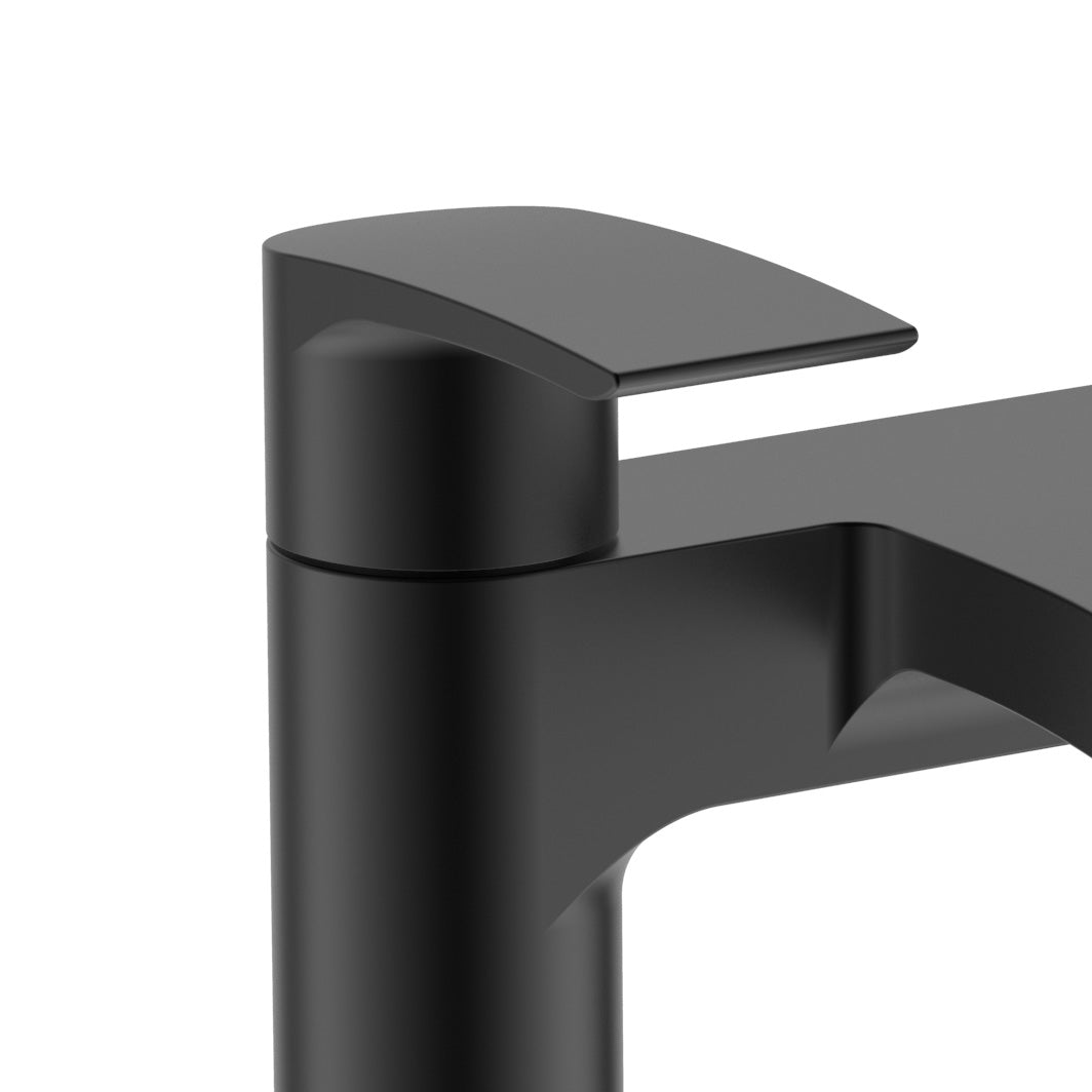 Vago Contemporary Matte Black Deck Mounted Waterfall Bath Filler Tap