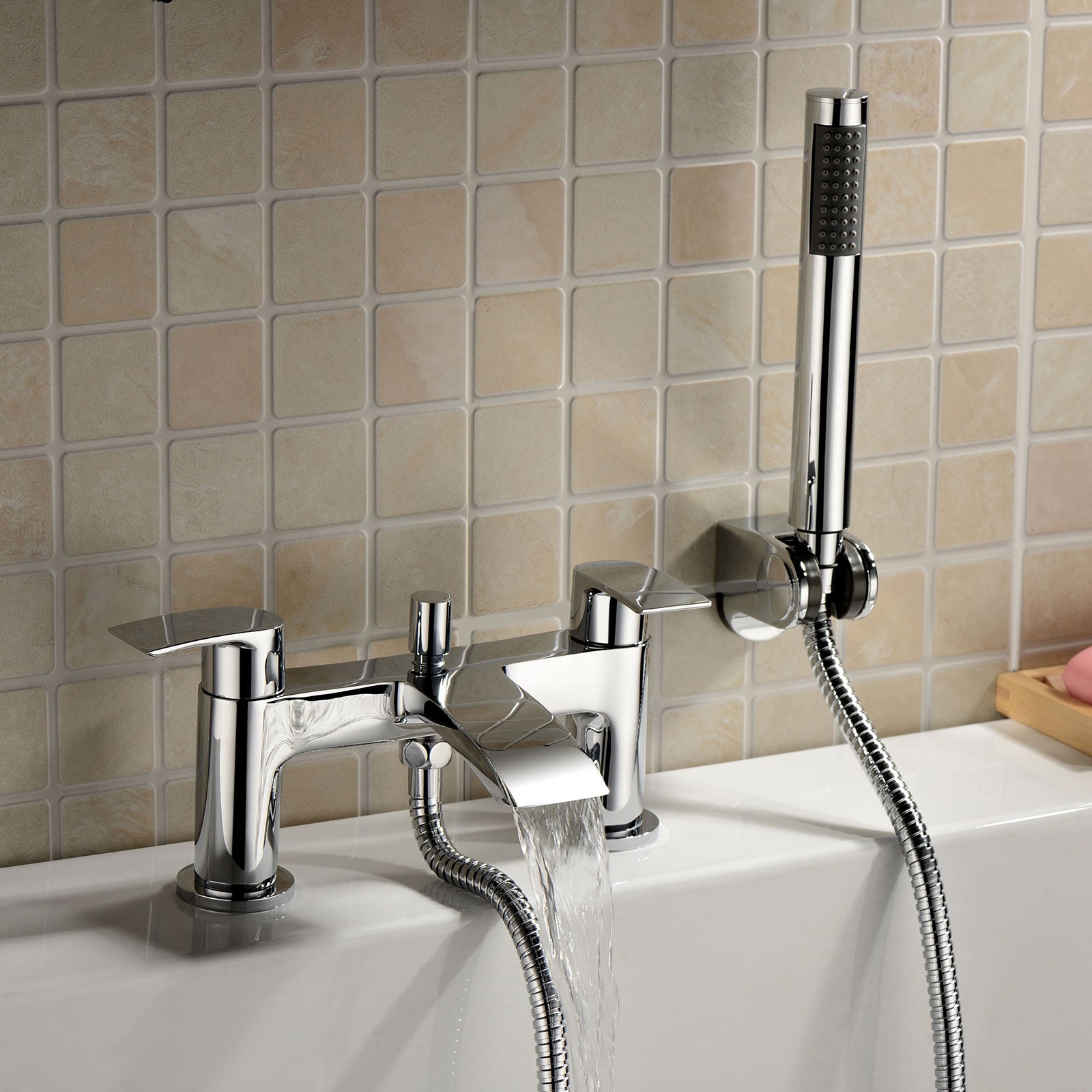Vago Waterfall Chrome Mixer Tap Bathroom Taps with Hand Held Shower Handset