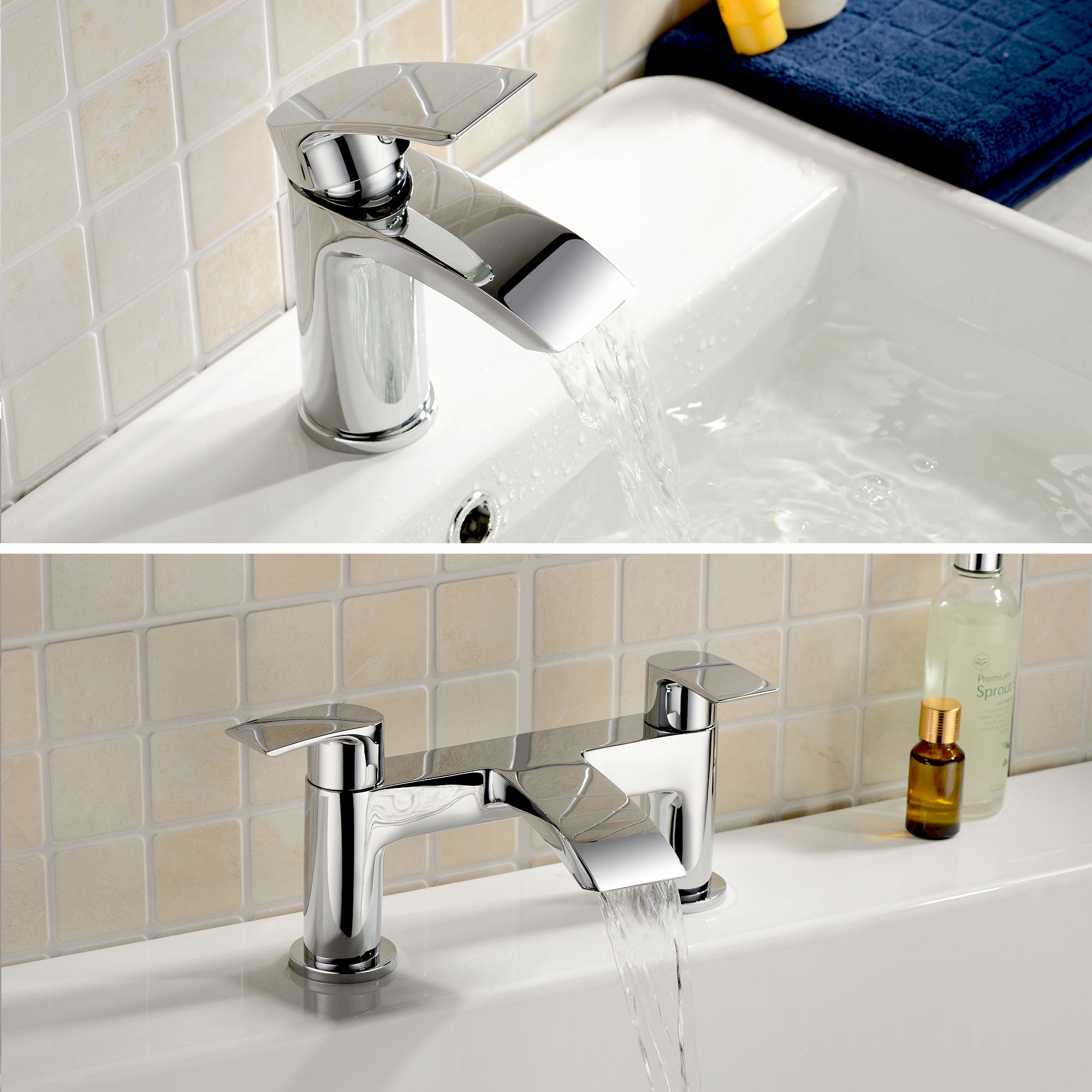 Vago Modern Waterfall Design Basin Mono Mixer Tap & Bath Filler Tap