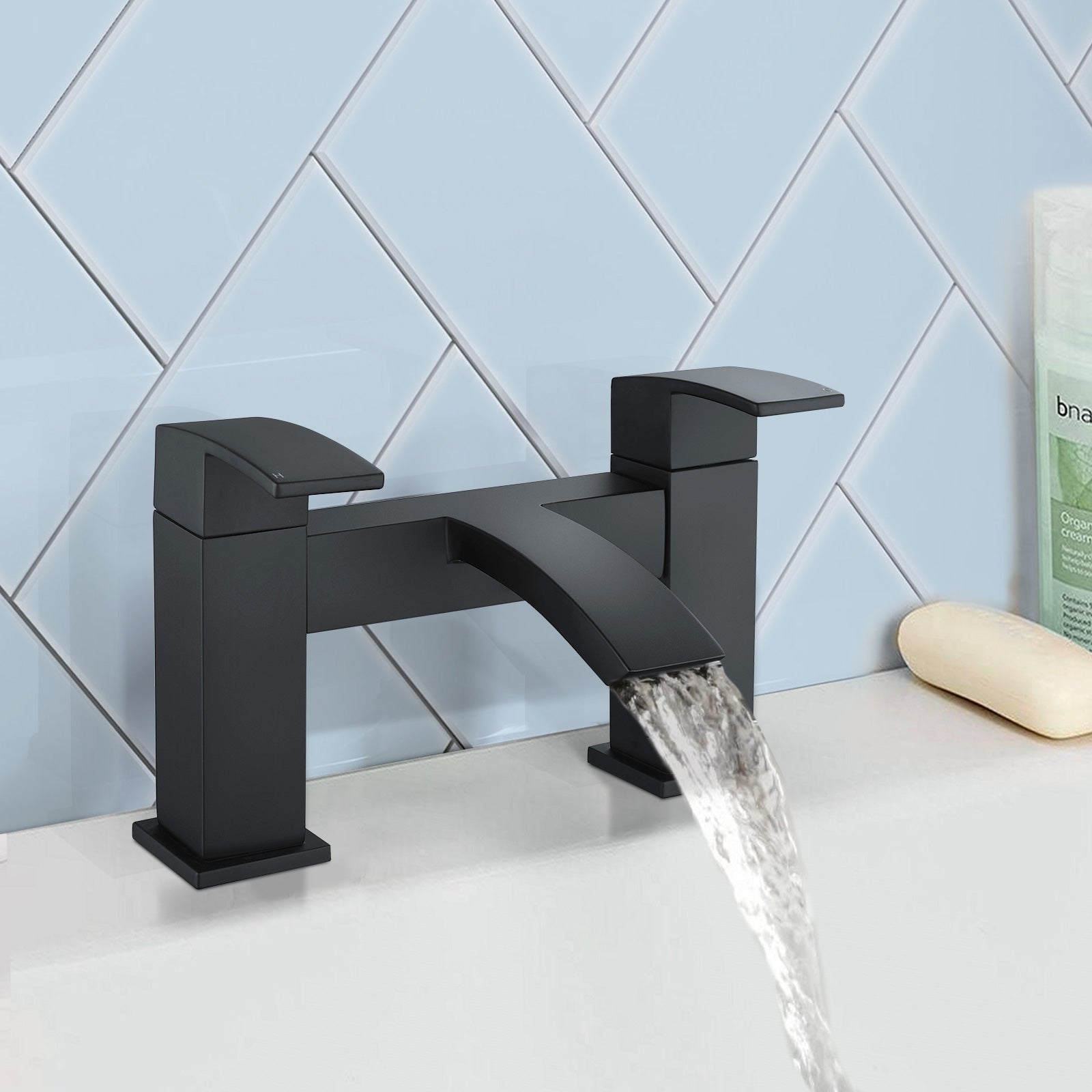 Arke Bath Filler Black Matt Waterfall Tap