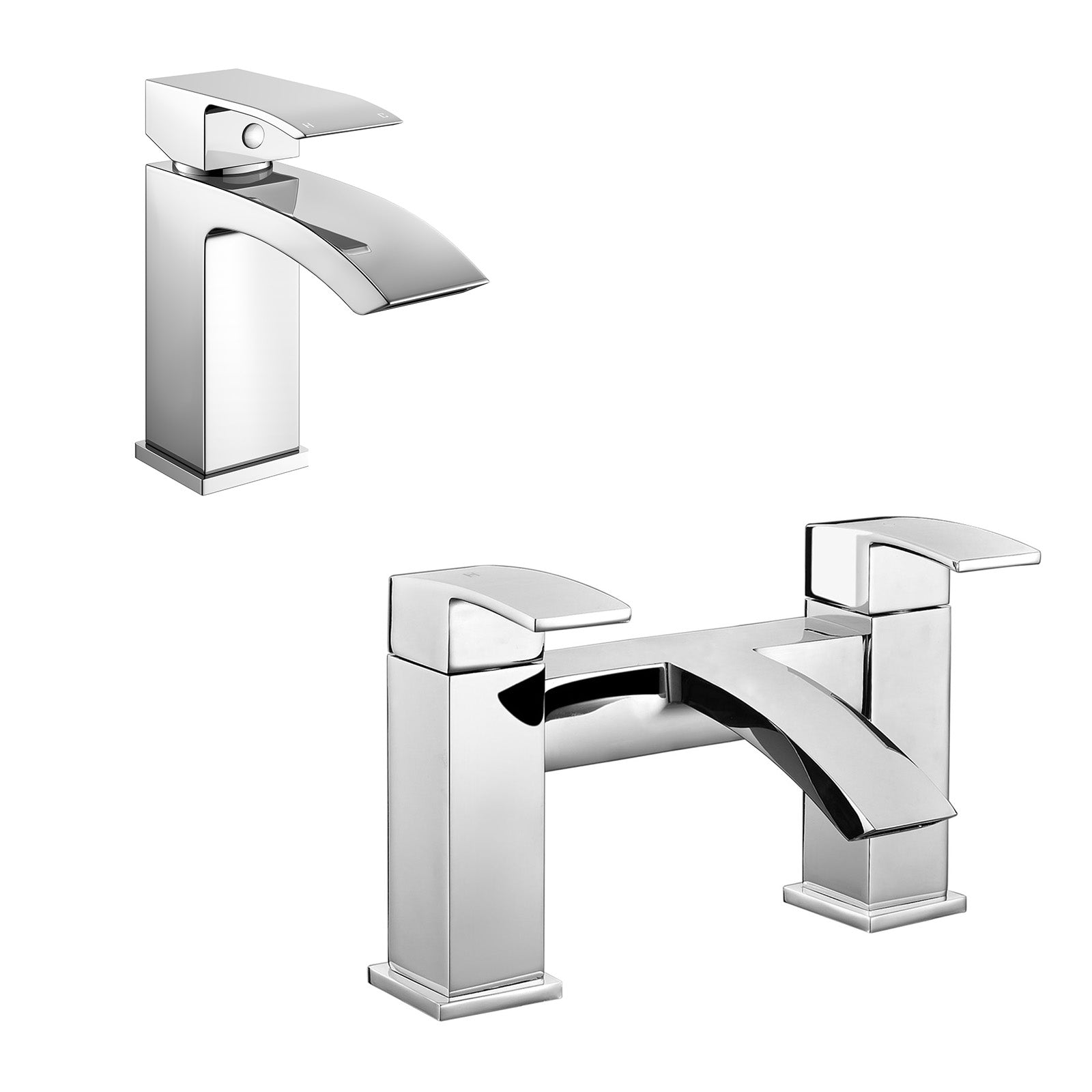 Chrome Bathroom Waterfall Bath Filler & Basin Mixer Tap Set