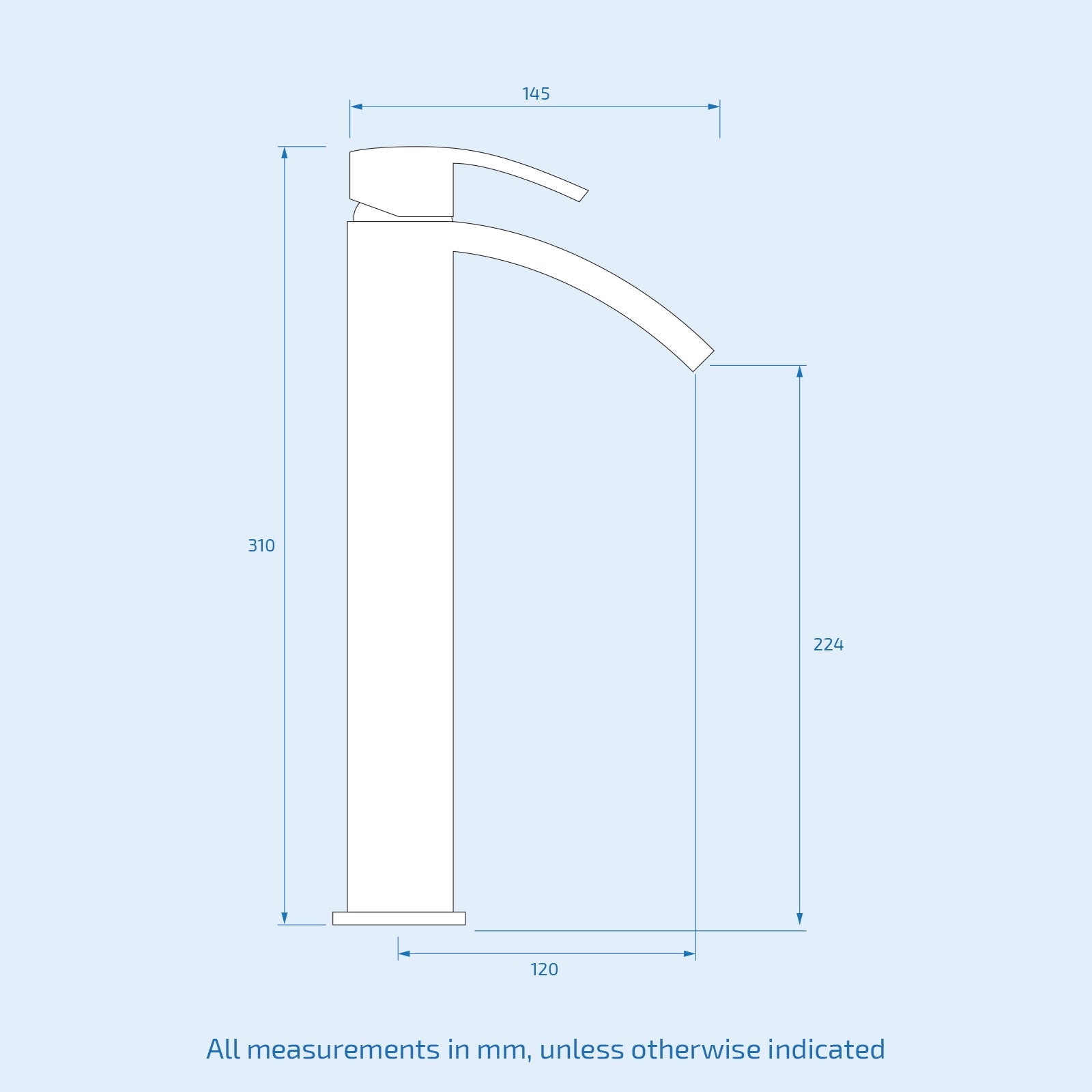 Arke Contemporary Tall Matte Black Design Countertop Basin Mono Mixer Tap + Click Clack Pop up Slotted Waste