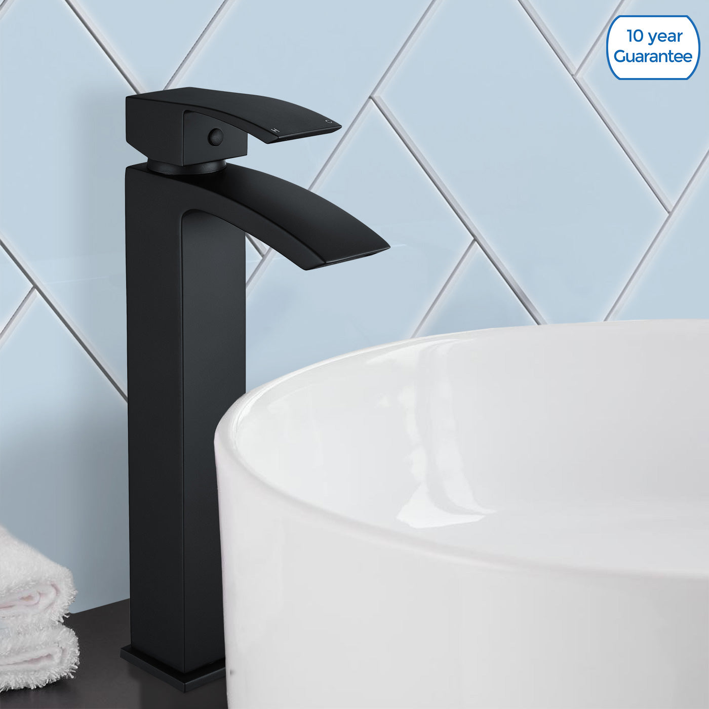 Arke Modern Extended Matte Black Design Countertop Basin Mono Mixer Tap