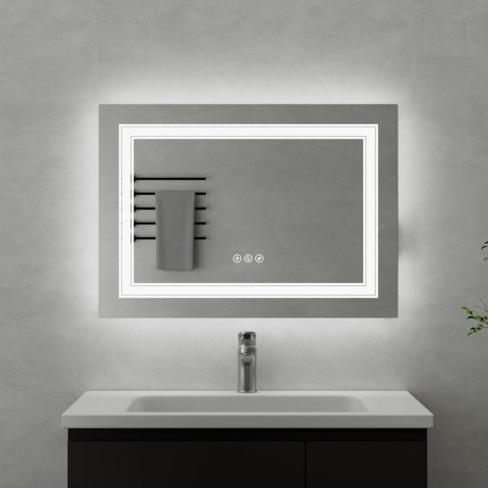 Kartell Scope 700mm W x 500mm H Rectangle Chrome Frameless Landscape LED Mirror Wall Mounted with Charger Socket - SC5070L