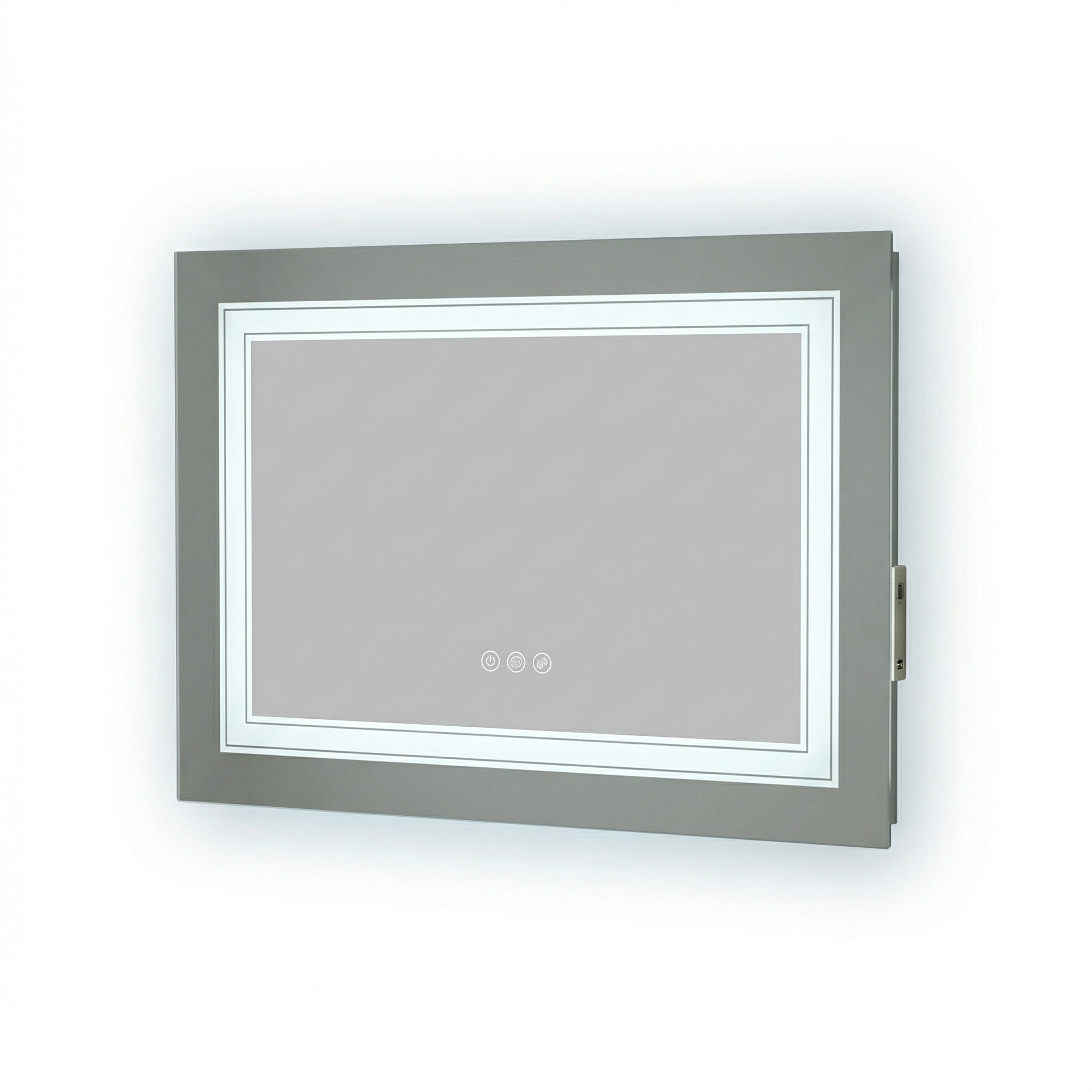 Kartell Scope 700mm W x 500mm H Rectangle Chrome Frameless Landscape LED Mirror Wall Mounted with Charger Socket - SC5070L