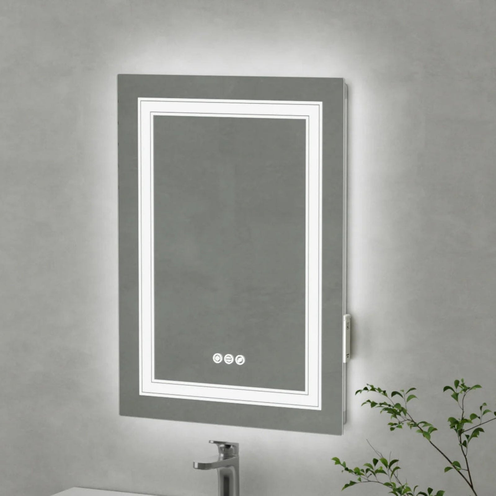 Kartell Scope 500mm W x 700mm H Rectangle Chrome Frameless Portrait LED Mirror Wall Mounted with Charger Socket - SC5070P