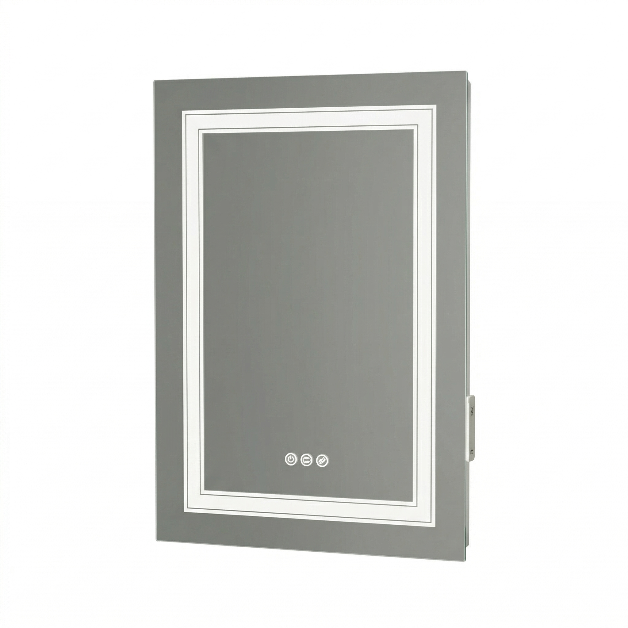 Kartell Scope 500mm W x 700mm H Rectangle Chrome Frameless Portrait LED Mirror Wall Mounted with Charger Socket - SC5070P