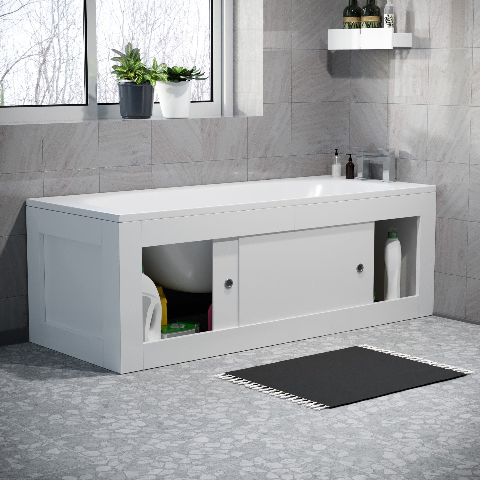 White PVC 1700mm 2 Sliding Doors Bath Front Panel & 700mm End Panel