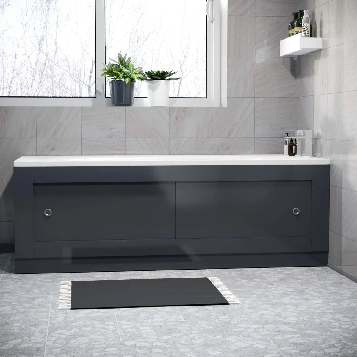 Dark Grey PVC 1800mm 2 Sliding Doors Bath Front Panel