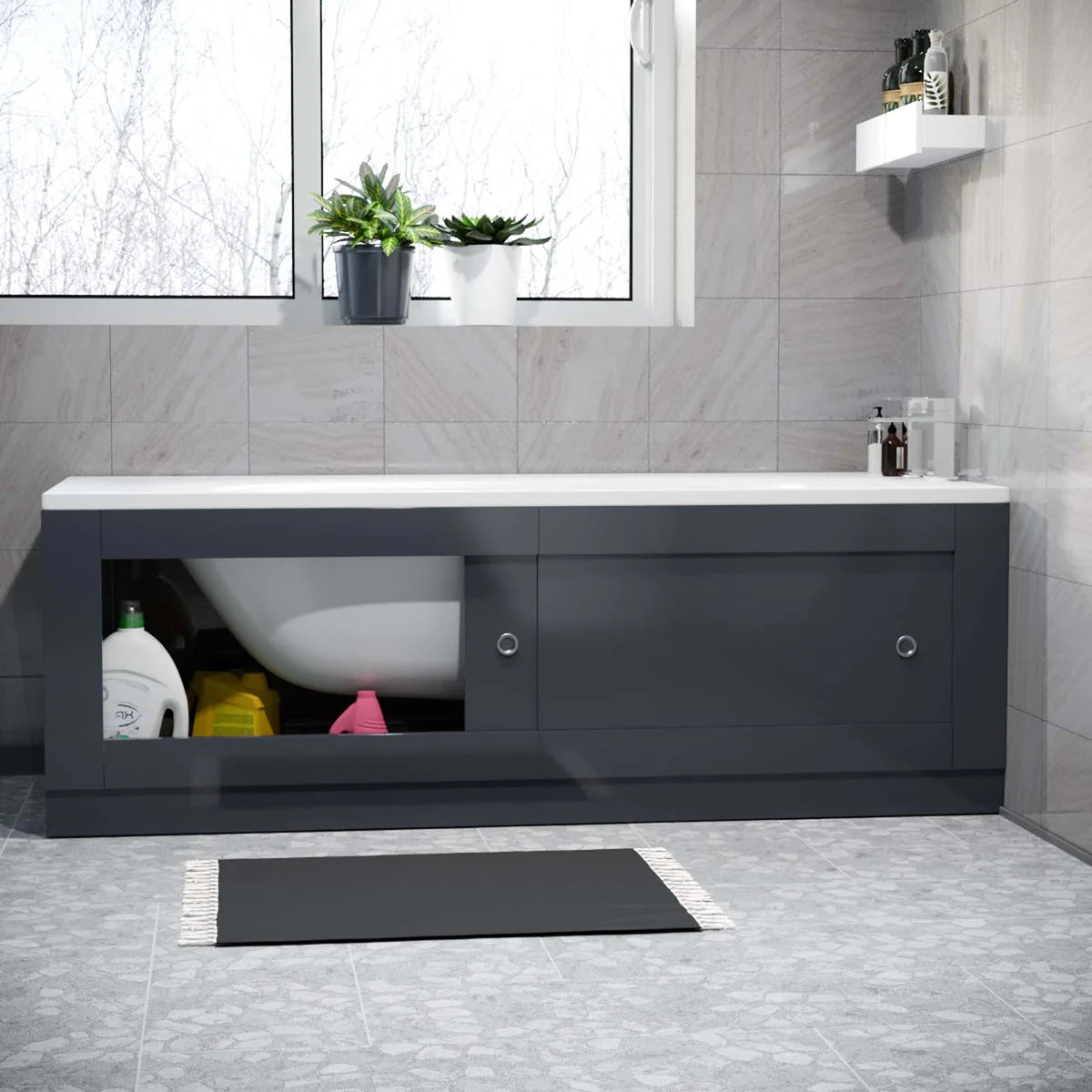 Dark Grey PVC 1800mm 2 Sliding Doors Bath Front Panel