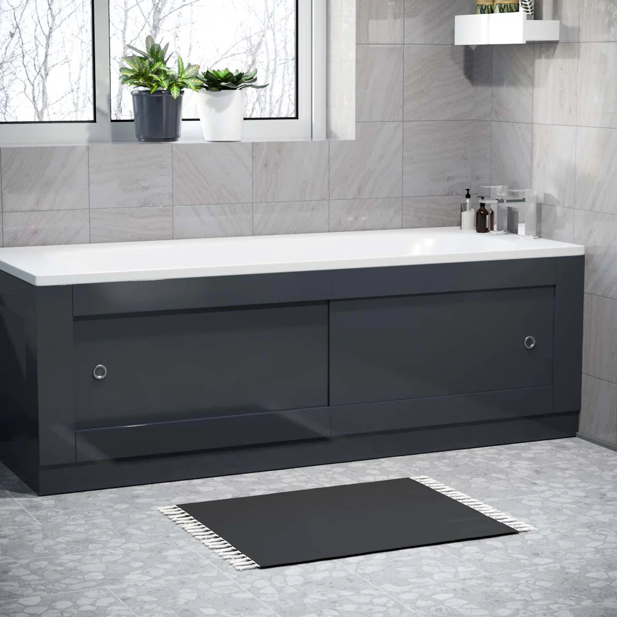 Dark Grey PVC 1800mm 2 Sliding Doors Bath Front Panel
