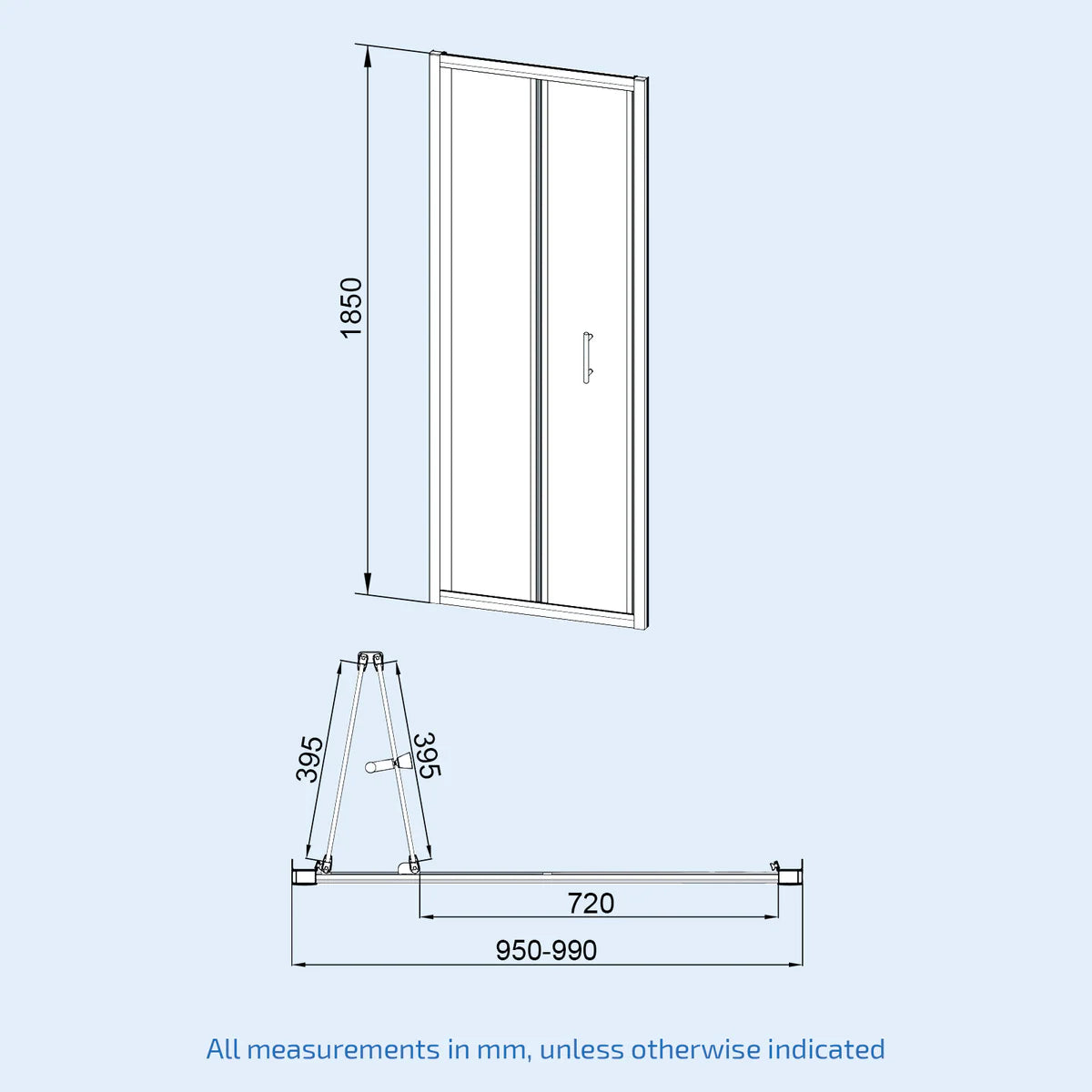 Black 1000mm Bi-fold Shower Door, 1000mm Side Panel Tempered Glass