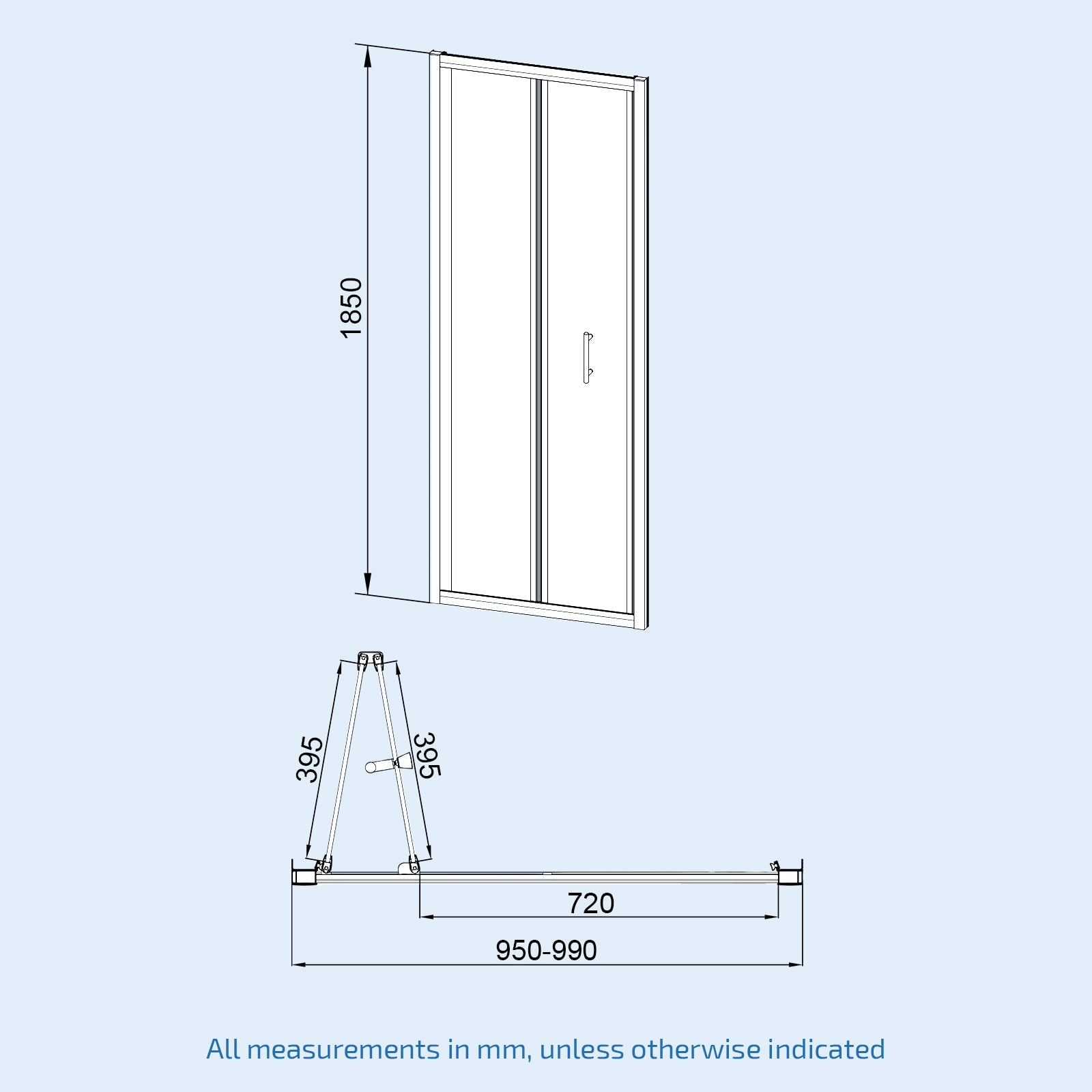 Black 1000mm Bi-fold Shower Door, 760mm Side Panel Tempered Glass