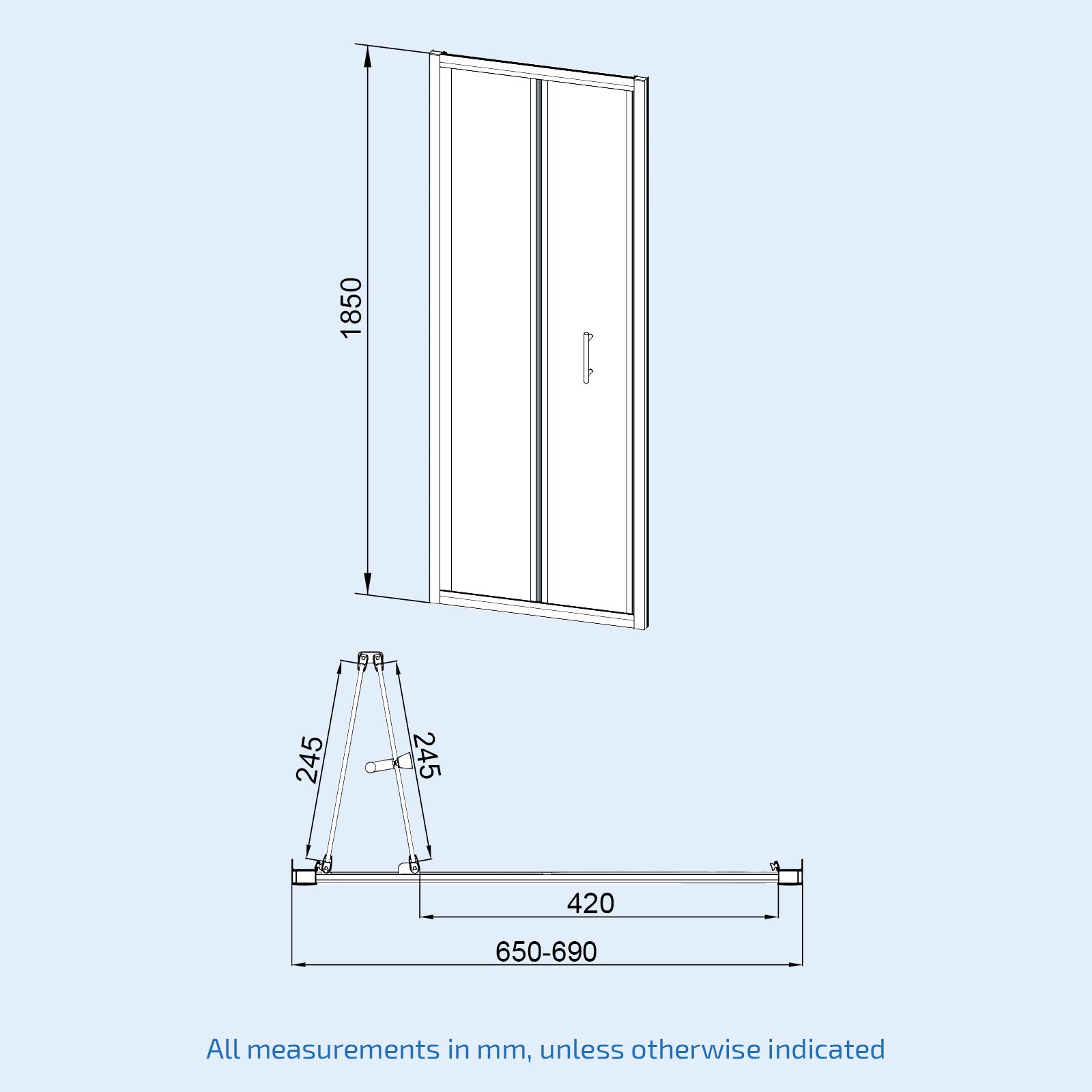 Brushed Brass 700 x 700mm Bi-fold Shower Enclosure + Shower Tray + Waste