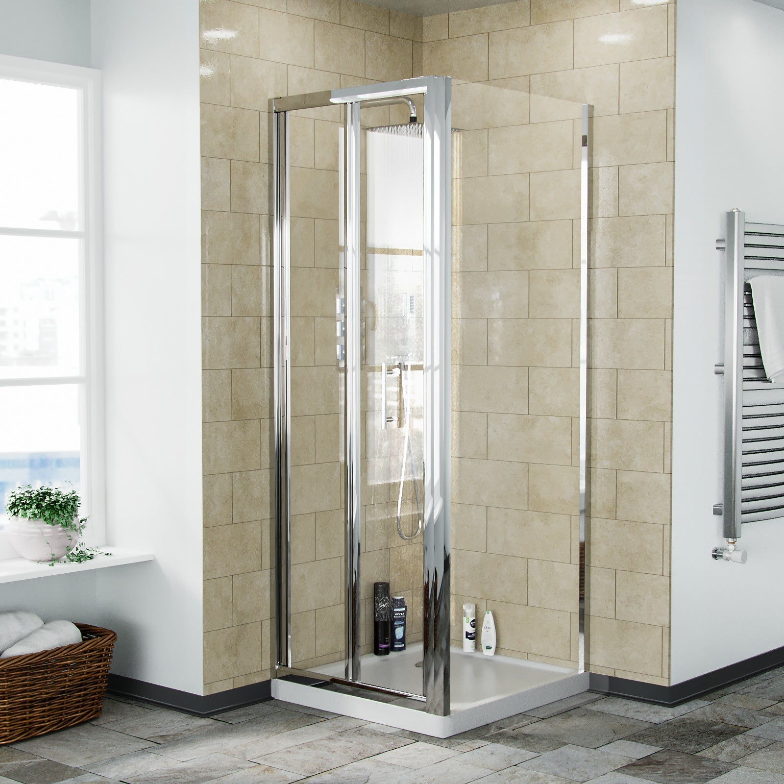 Jupiter Chrome Framed Shower Bi-Fold Door & Side Panel Enclosure