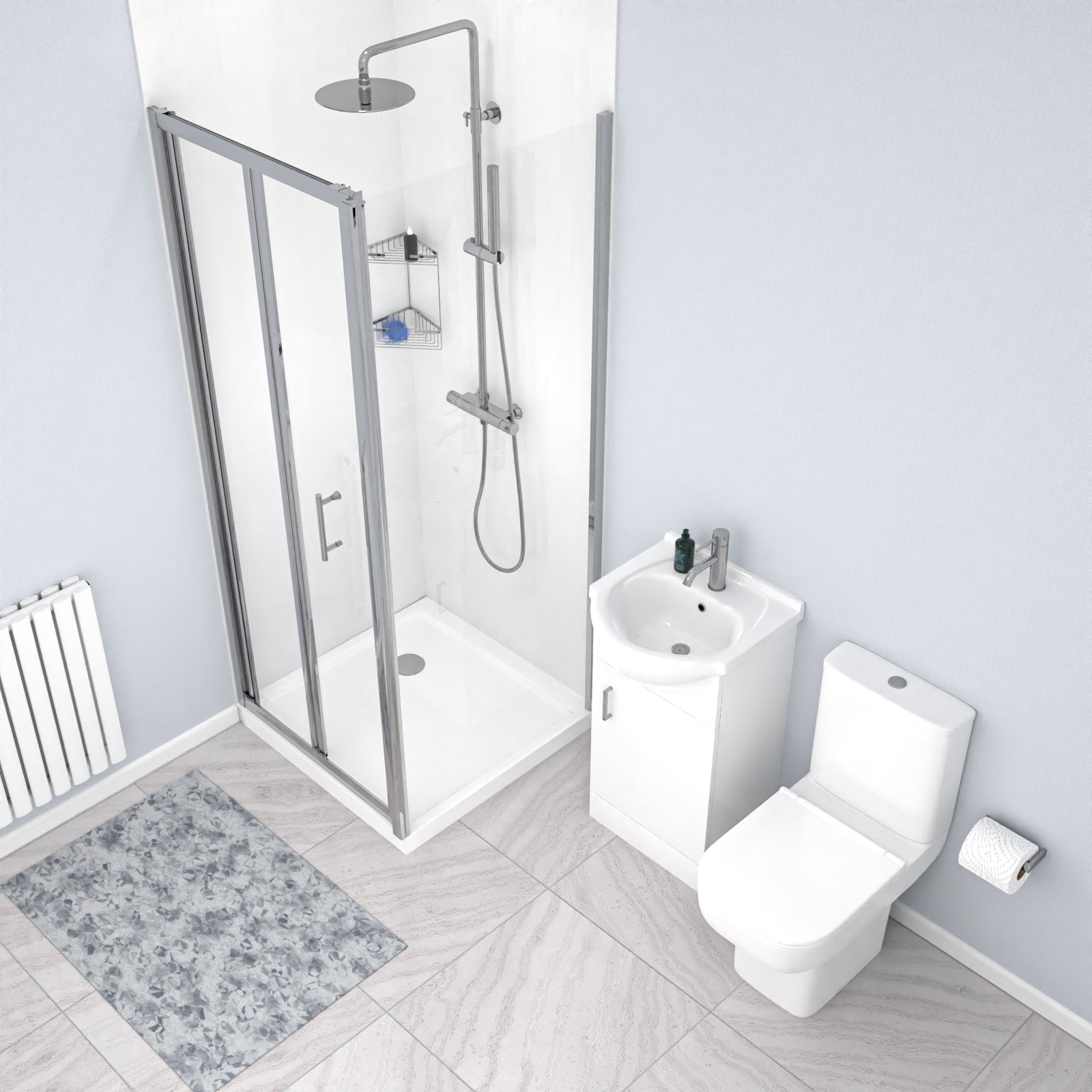 Ellen 760mm Shower Enclosure, Side Panel, 450mm Vanity Unit & Toilet