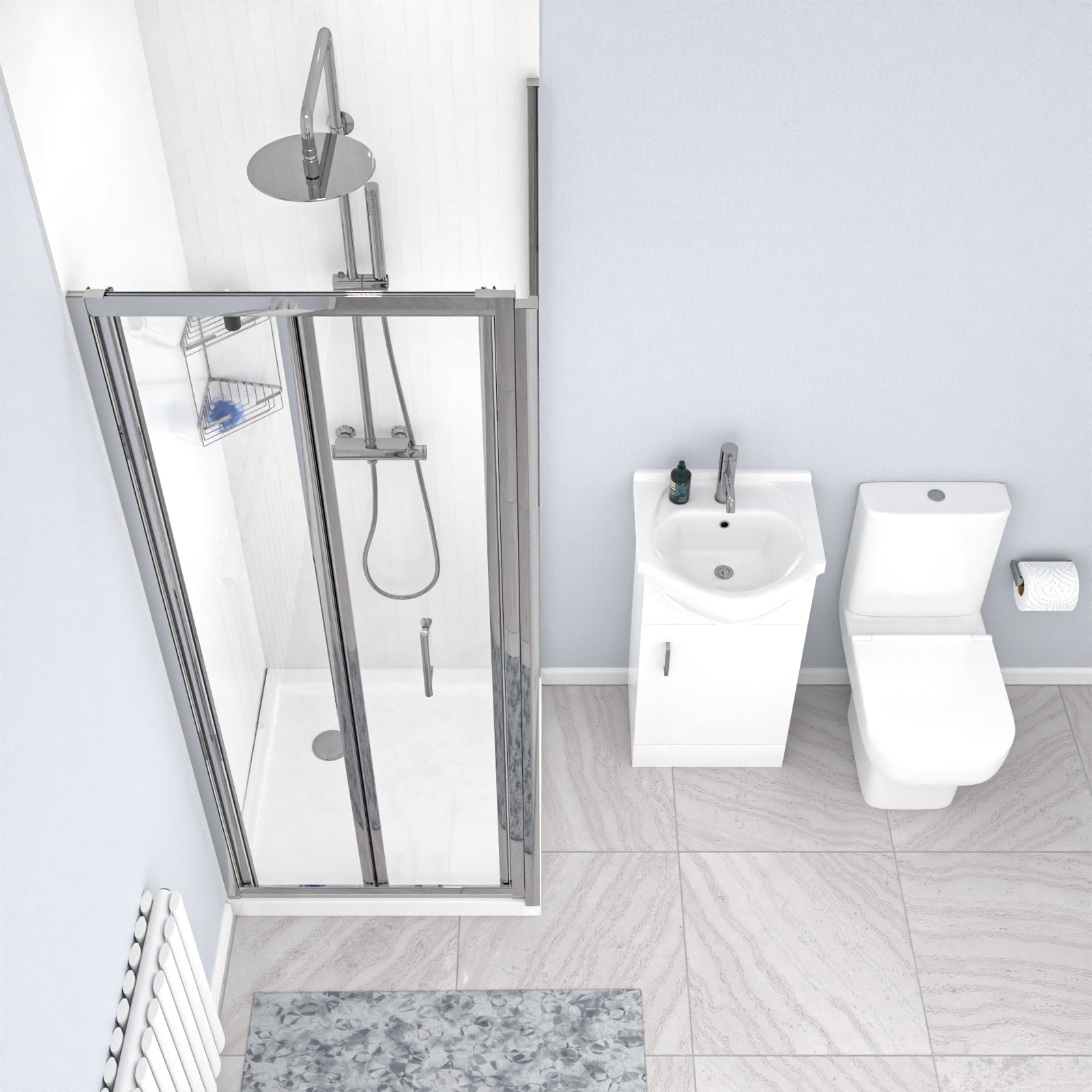 Ellen 760mm Shower Enclosure, Side Panel, 450mm Vanity Unit & Toilet
