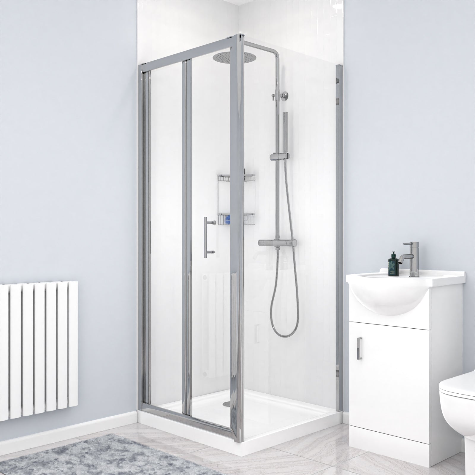 Ellen 760mm Shower Enclosure, Side Panel, 450mm Vanity Unit & Toilet
