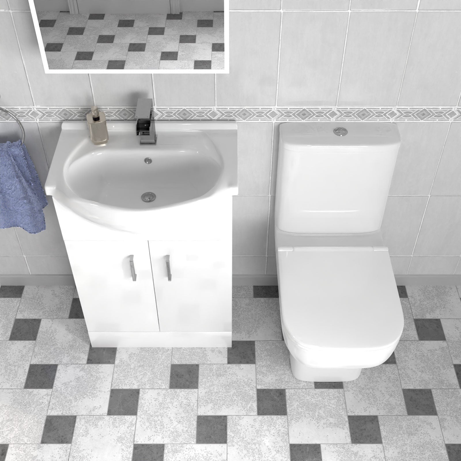 Ellen 760mm Shower Enclosure, Side Panel, 550mm Vanity Unit & Close Coupled