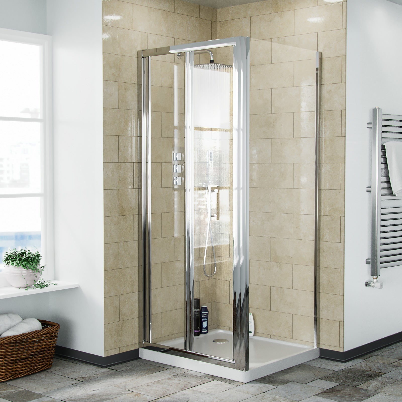 Jupiter Chrome Framed Shower Bi-Fold Door & Side Panel Enclosure