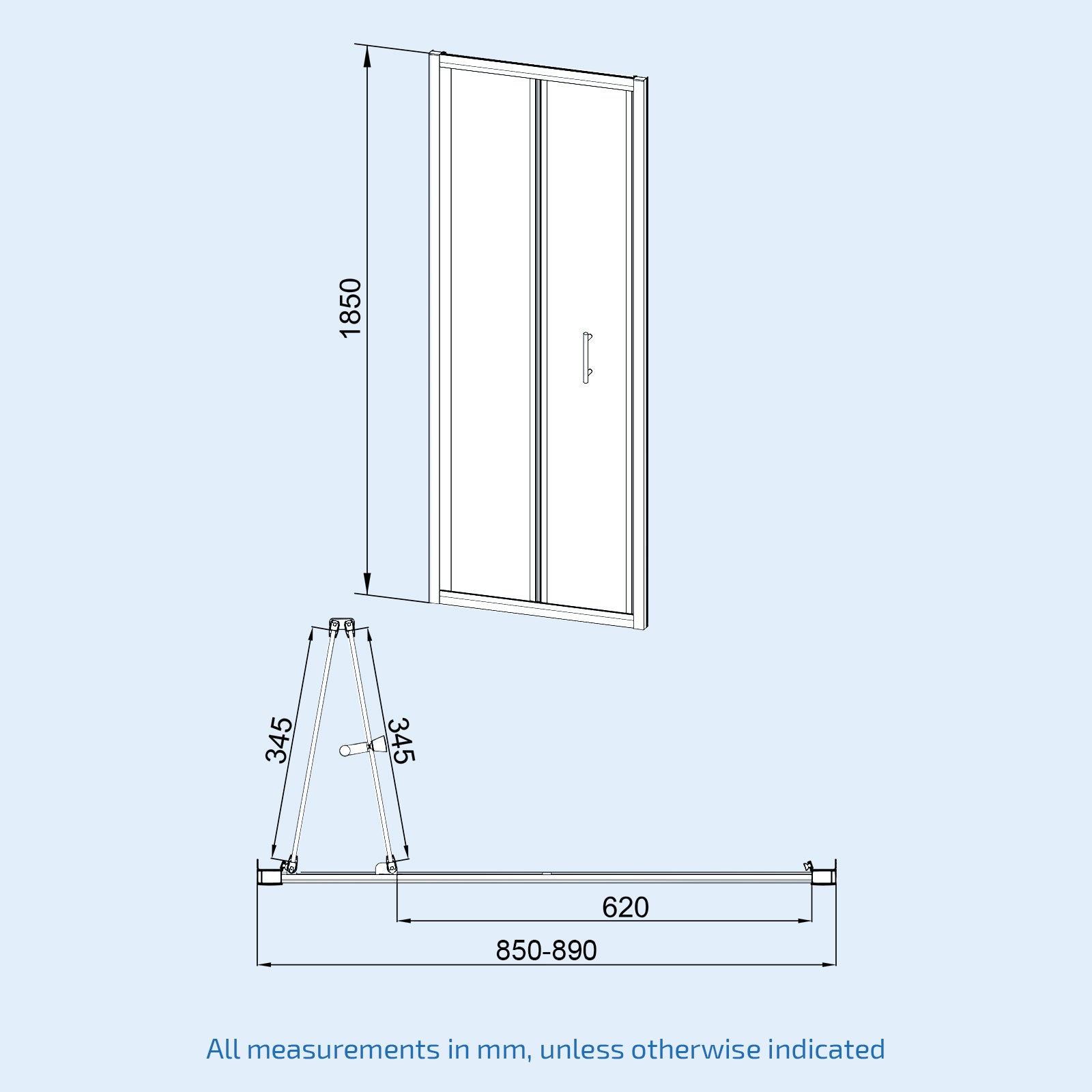Black 900mm Bi-fold Shower Door, 760mm Side Panel Tempered Glass