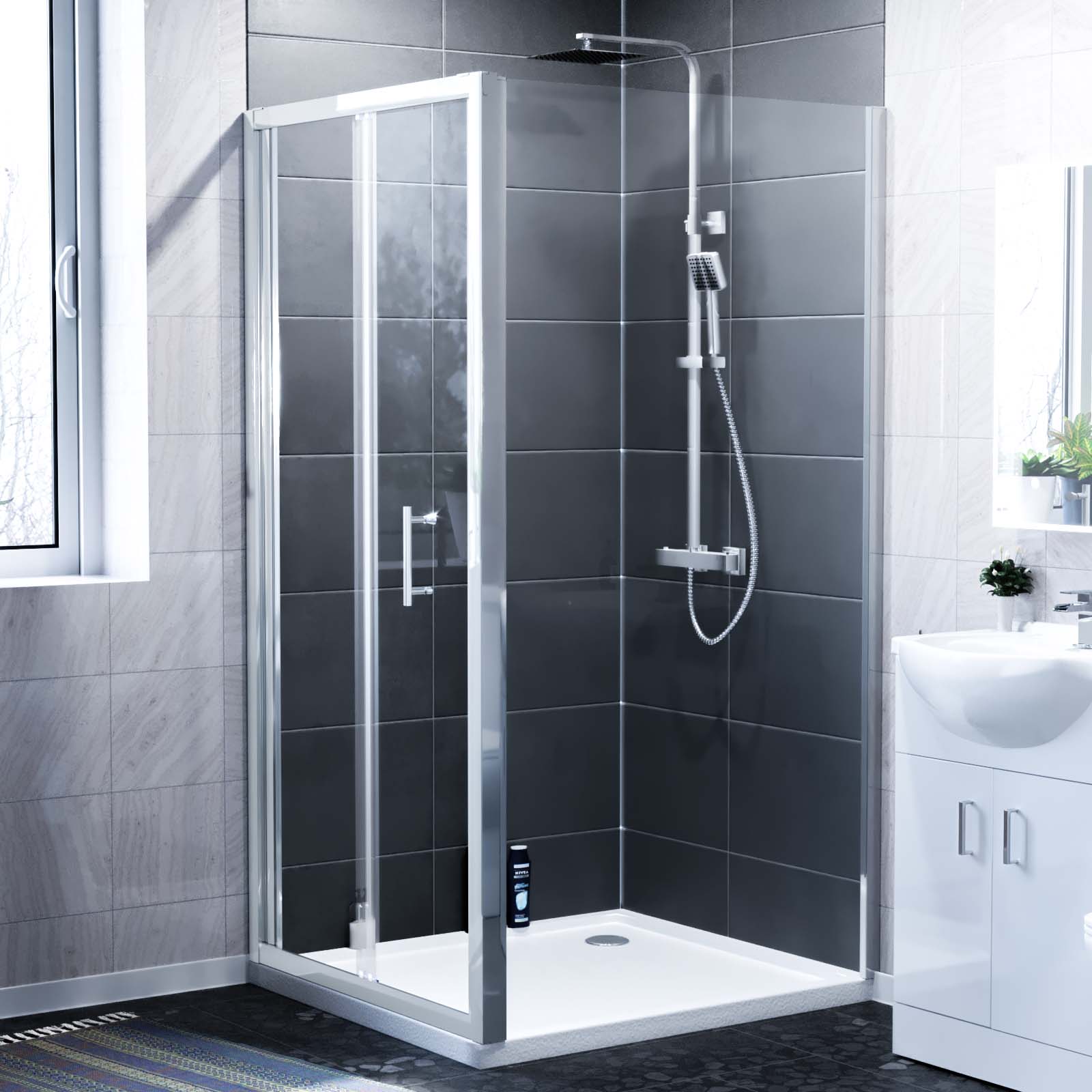 Jupiter Chrome Framed Shower Bi-Fold Door, Side Panel Enclosure & Tray