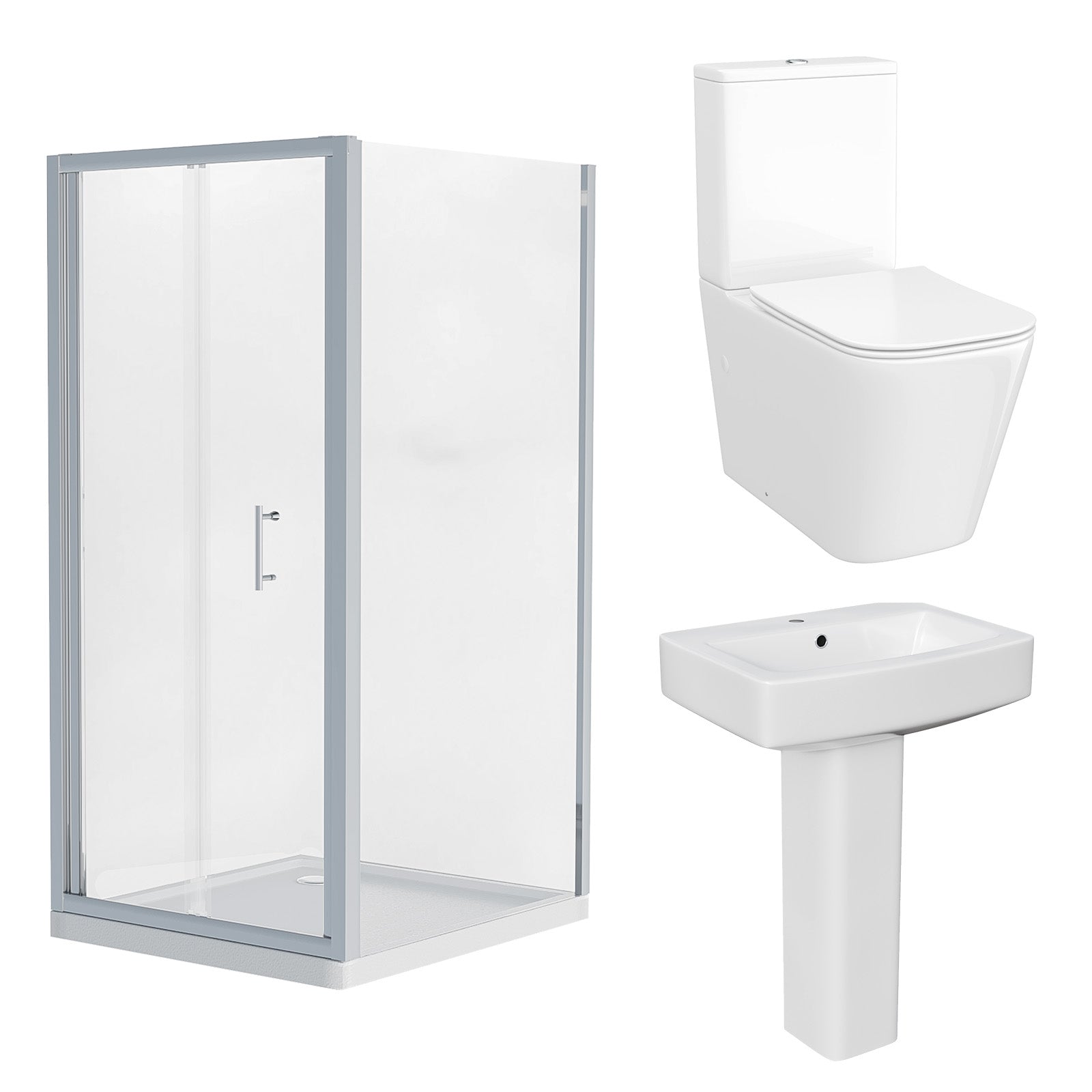 Square Shower Enclosure Suite, Bi-Fold Shower enclosure, Tray, Waste, Close Coupled Toilet