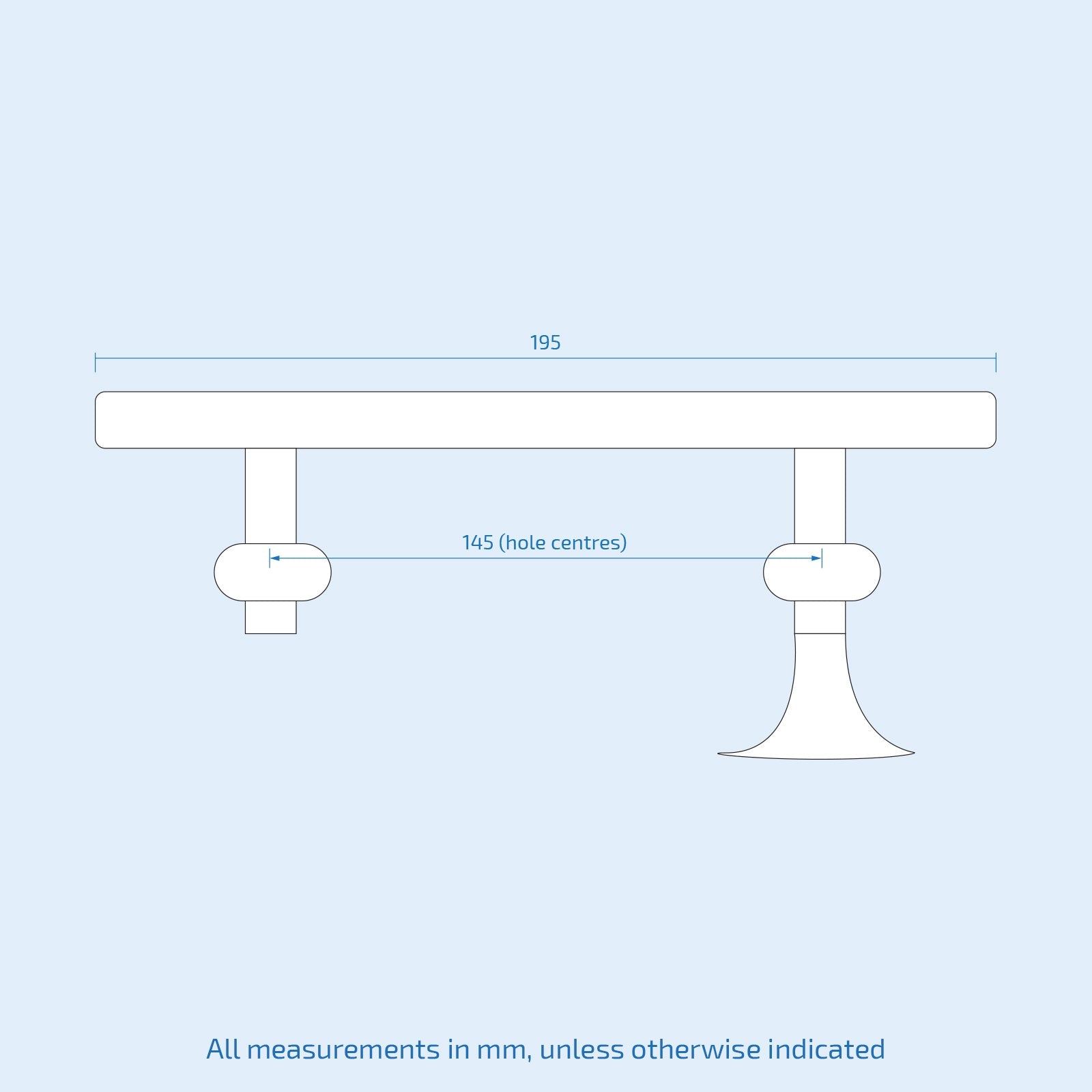 195mm Shower Enclosure Square Shape Door Handle Stainless Steel with 145mm Hole Centers