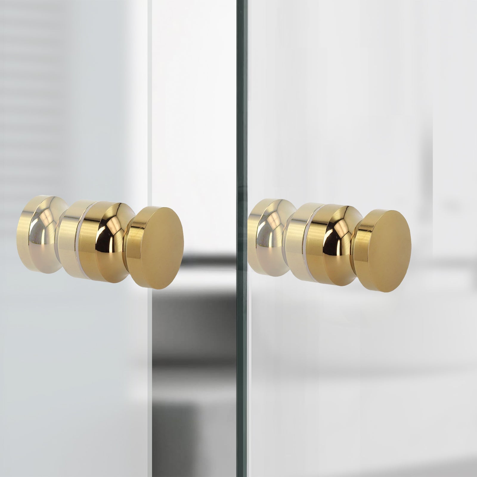 Round Brushed Brass Aluminium Shower Door Knob Handle Set Of 2