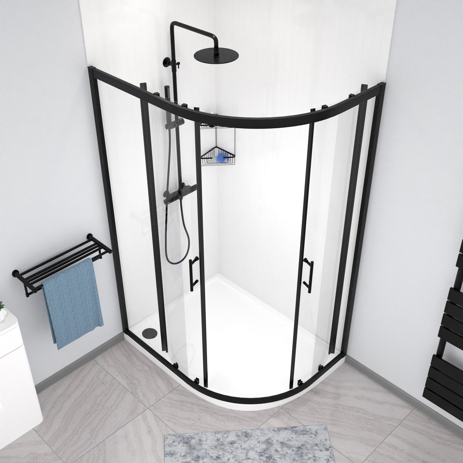 Saturn RH 1200 x 900mm Matt Black Framed Offset Quadrant Shower Enclosure & Tray
