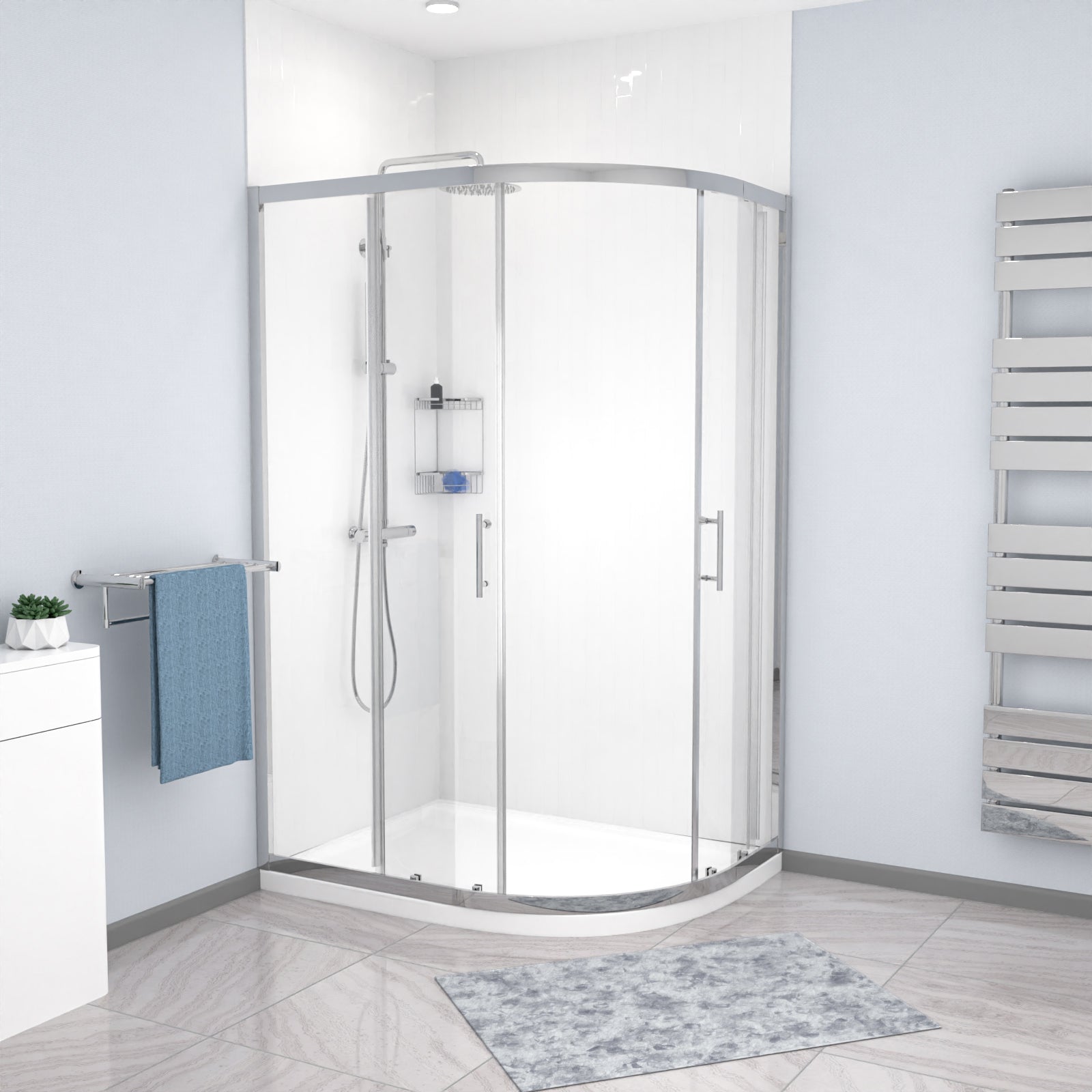 RH 1200 x 900mm Chrome Framed Offset Quadrant Shower Enclosure & Tray