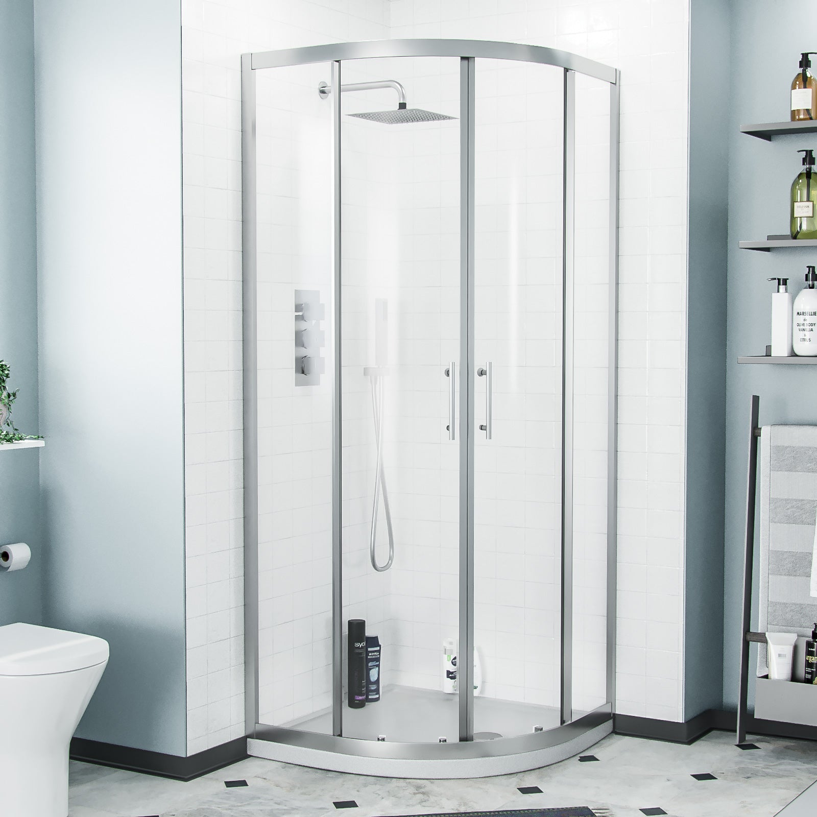 Chrome Quadrant sliding shower front view