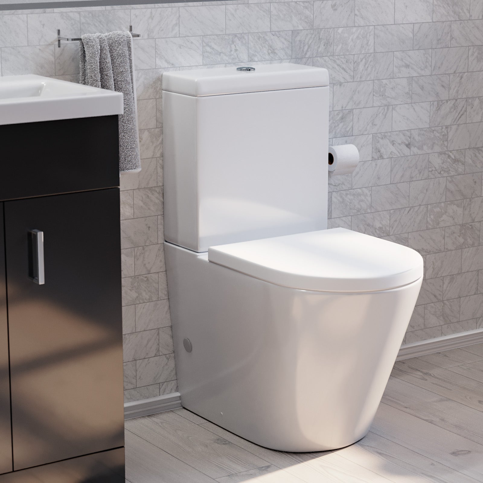 Nanuya 800mm Black Quadrant Shower Enclosure, Dark Grey Basin Vanity & Toilet