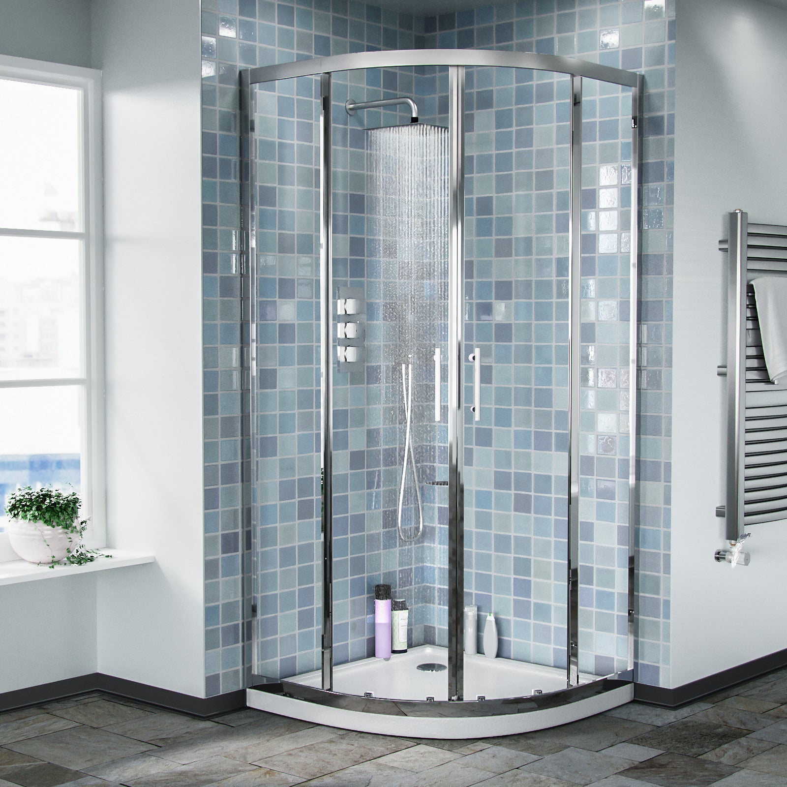 Saturn Chrome Framed Quadrant Curved Corner Shower Enclosure & Tray