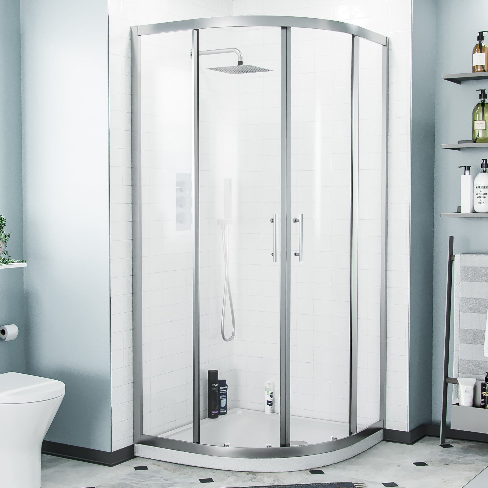 Saturn Chrome Framed Quadrant Curved Corner Shower Enclosure & Tray