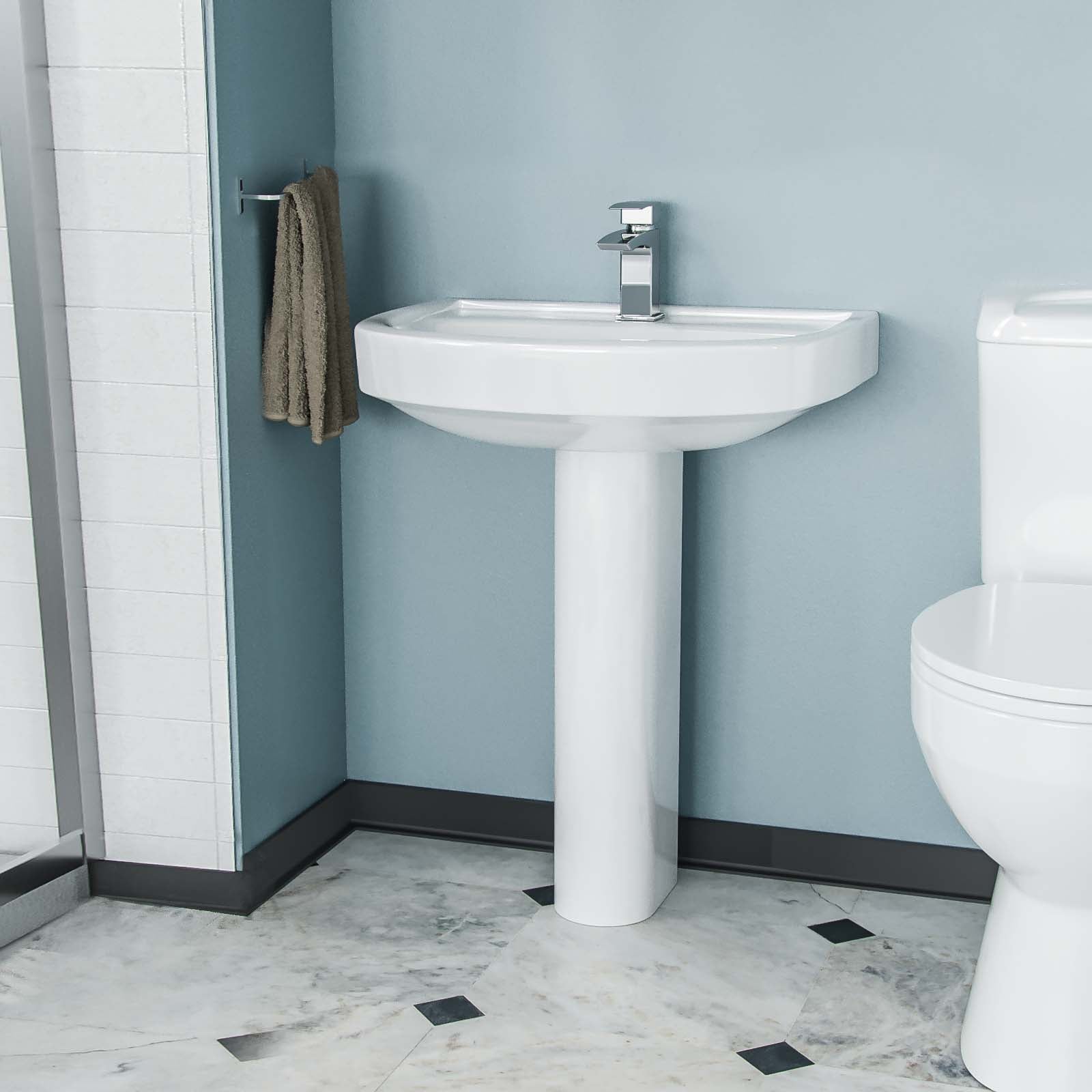 3-Piece 570 mm Basin Full Pedestal and Toilet with 800 Quadrant Shower