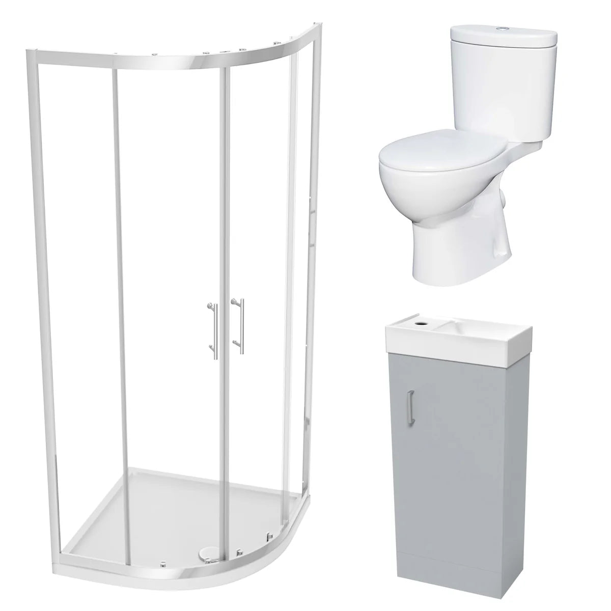 Matte Grey 400mm Vanity 900mm Shower Enclosure & Shower Tray Toilet Set