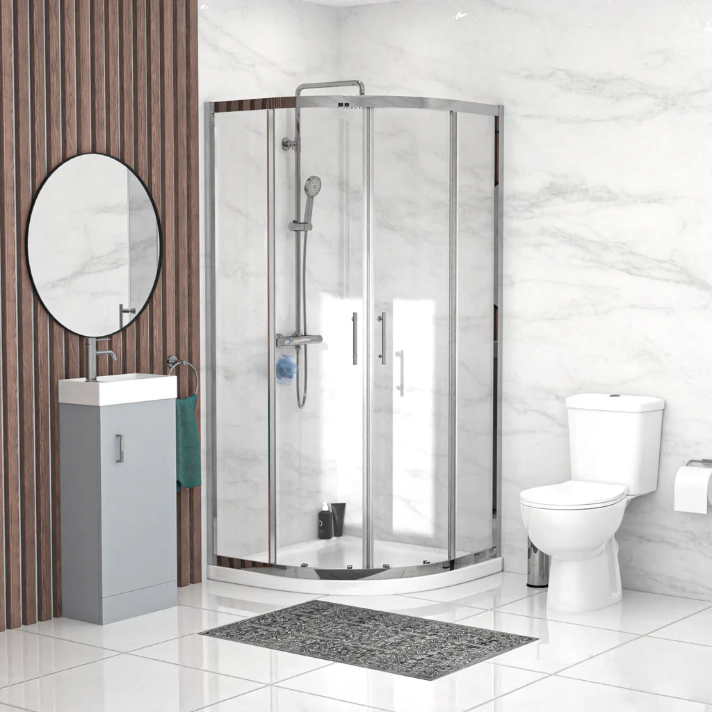 Matte Grey 400mm Vanity 900mm Shower Enclosure & Shower Tray Toilet Set