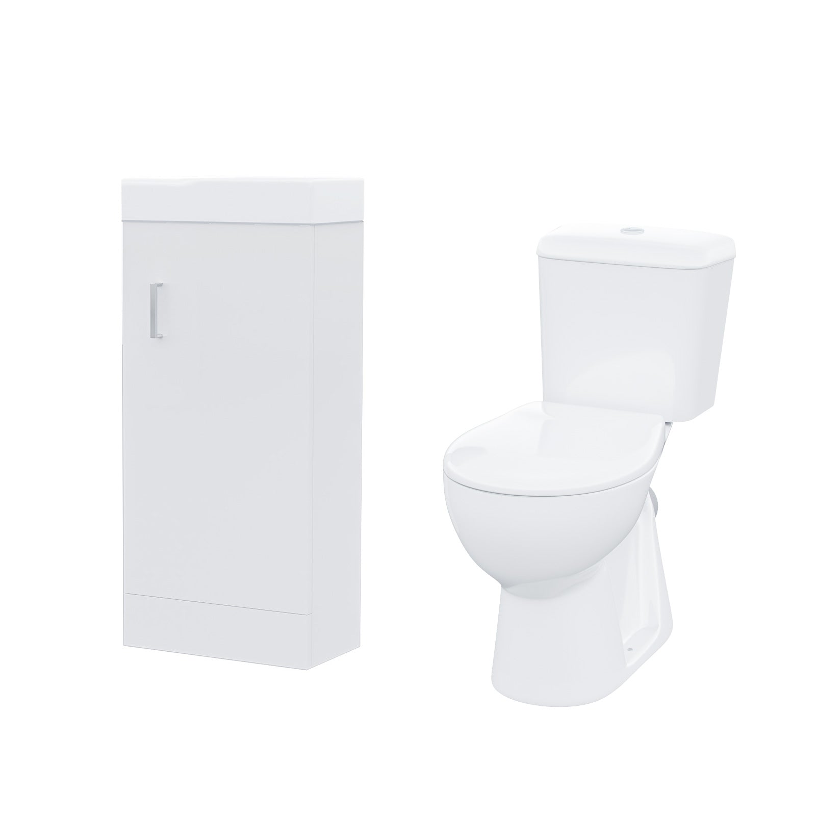 Nanuya 3-Piece White Shower Enclosure Suite - 900mm Quadrant Shower Enclosure with Tray, Close Coupled WC Toilet with Seat and Floorstanding 400 mm Vanity Basin Unit